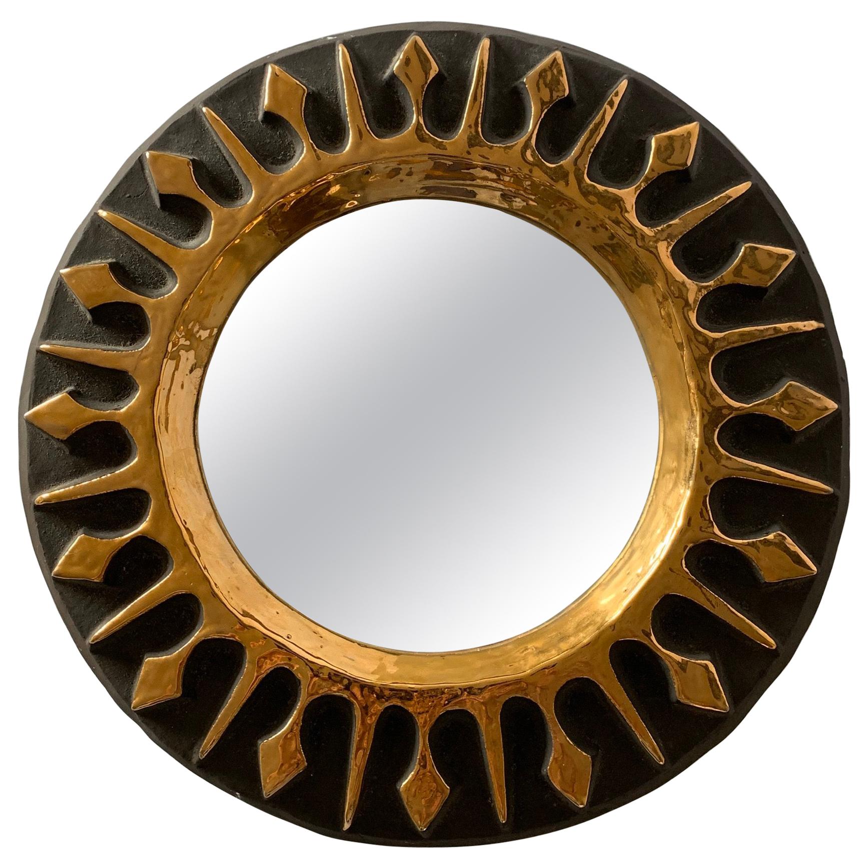 Mithé Espelt Round Gilt Ceramic Sunburst Mirror