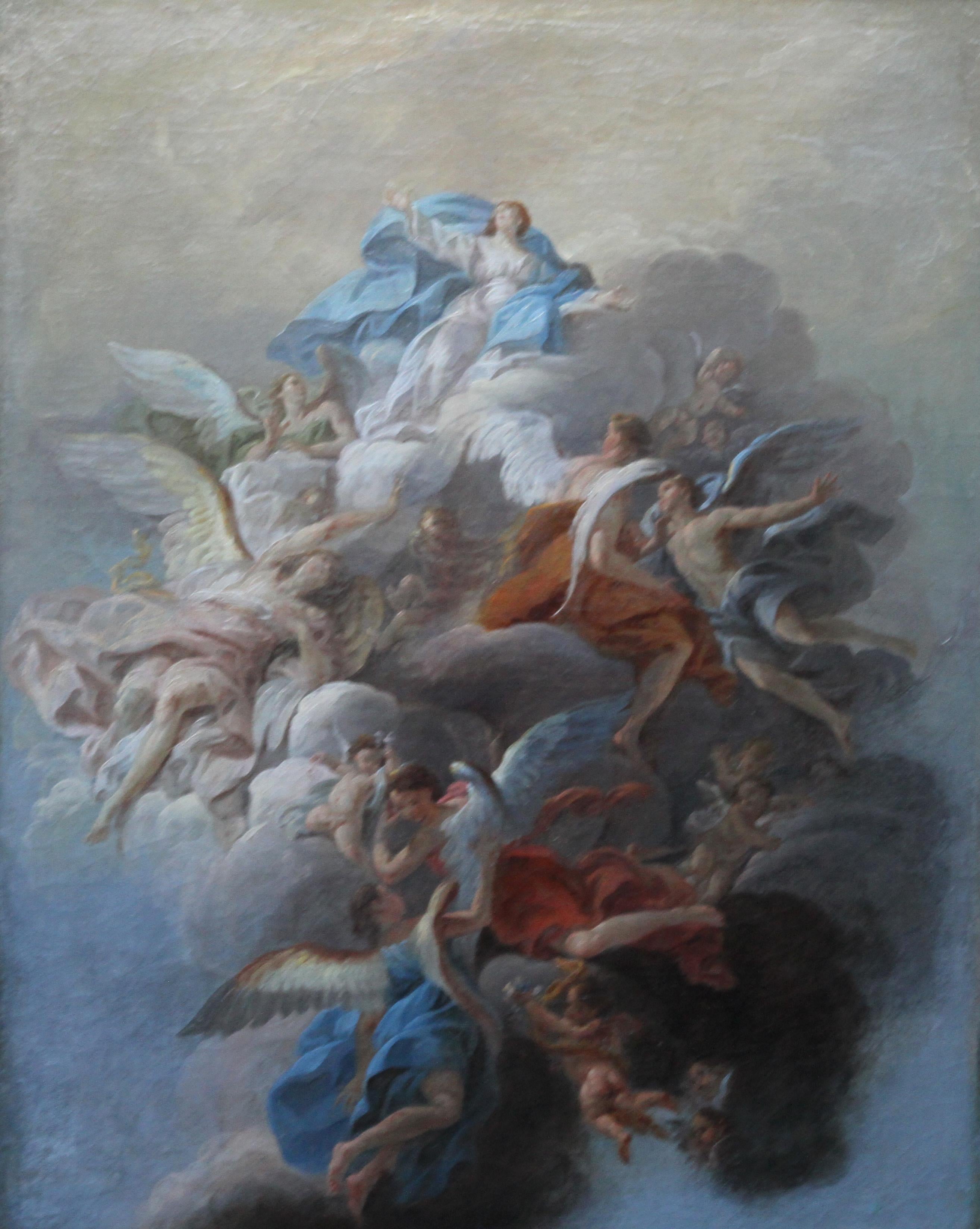 The Assumption - French Renaissance  Old Master religious oil painting - Painting by François Lemoyne