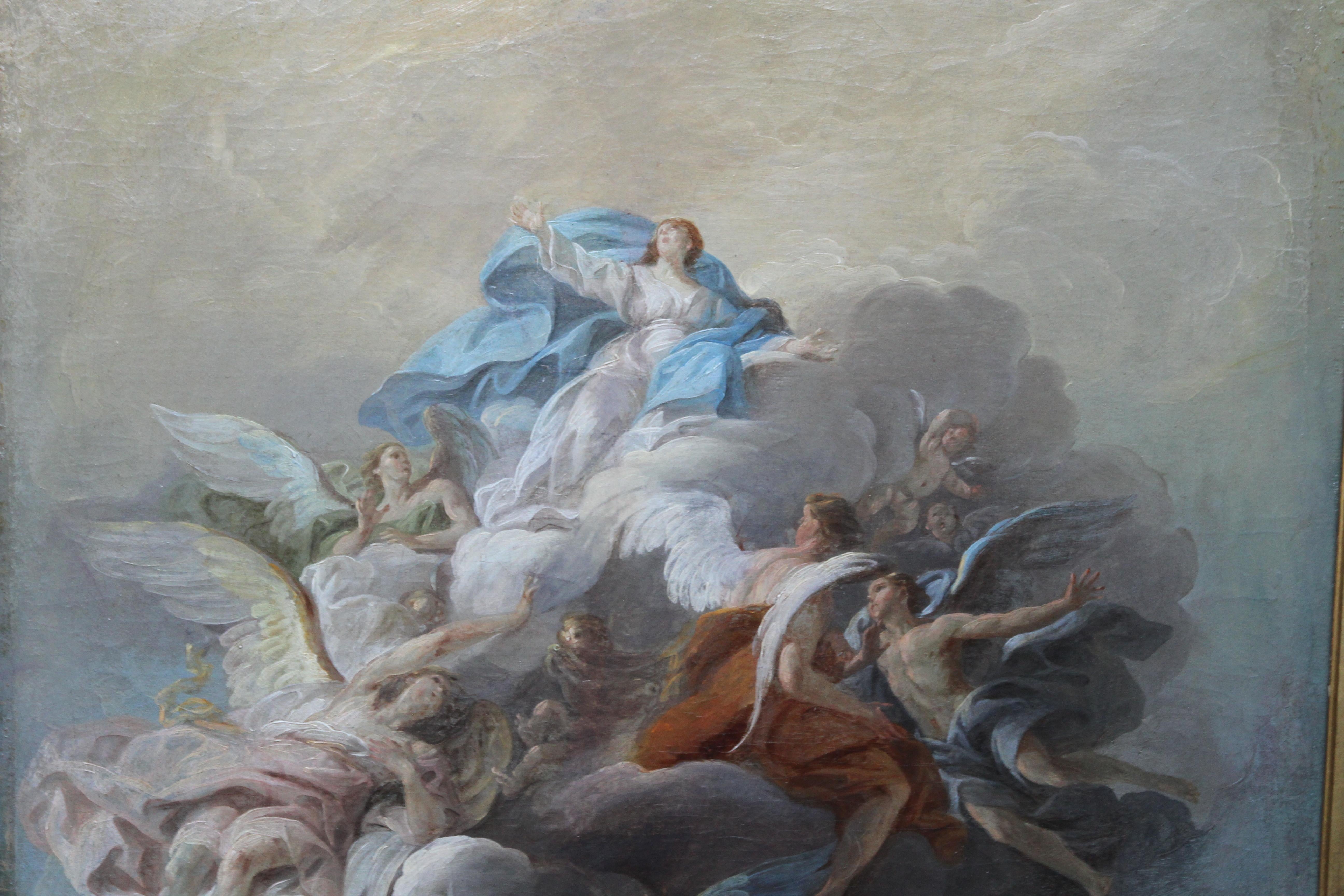 The Assumption - French Renaissance  Old Master religious oil painting - Old Masters Painting by François Lemoyne