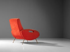 François Letourneur Lounge Chair in Red Velvet and Brass