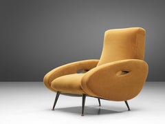François Letourneur Lounge Chair in Reupholstered in Yellow Velvet Upholstery