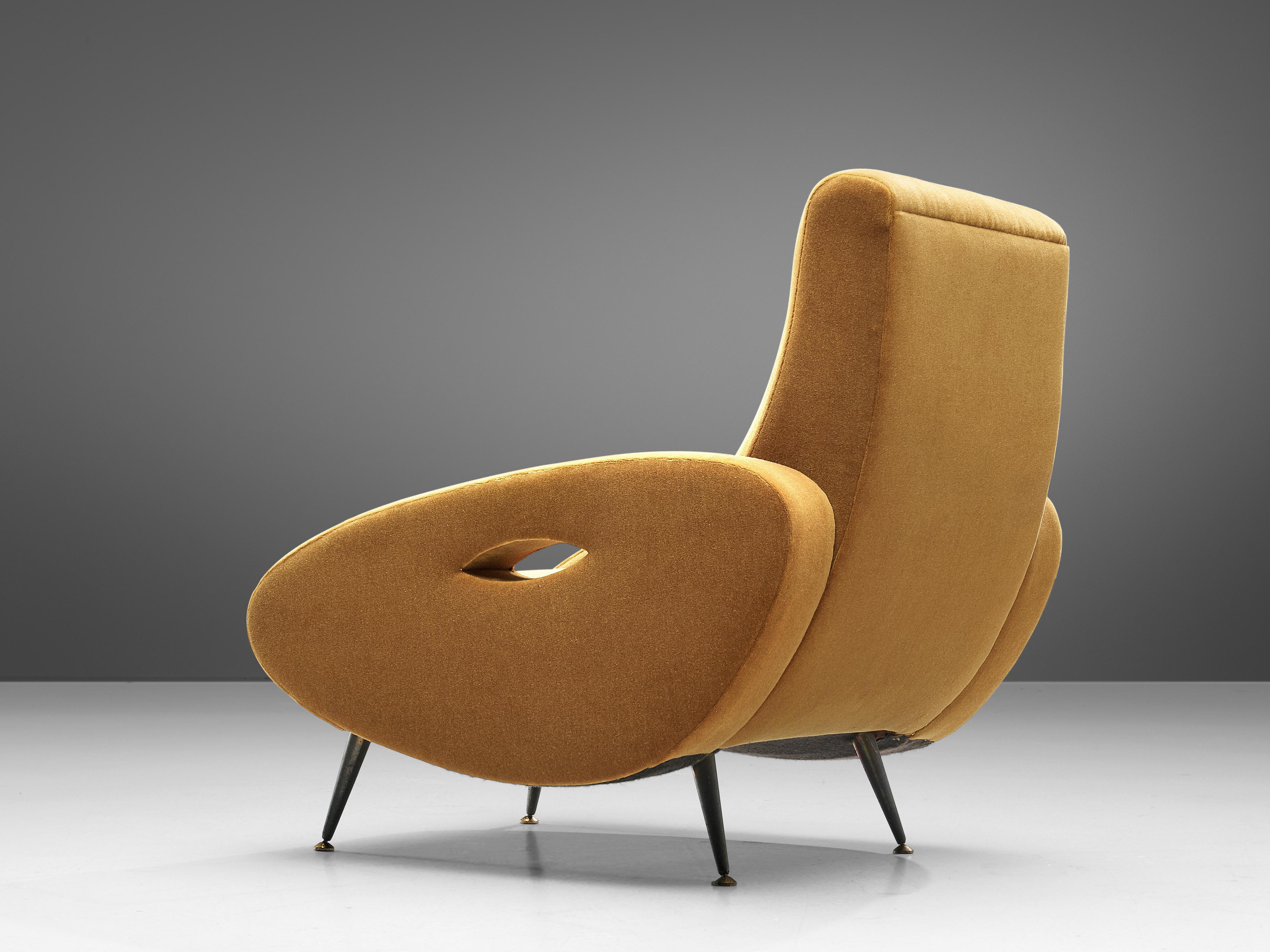 French François Letourneur Lounge Chair in Reupholstered in Yellow Velvet Upholstery