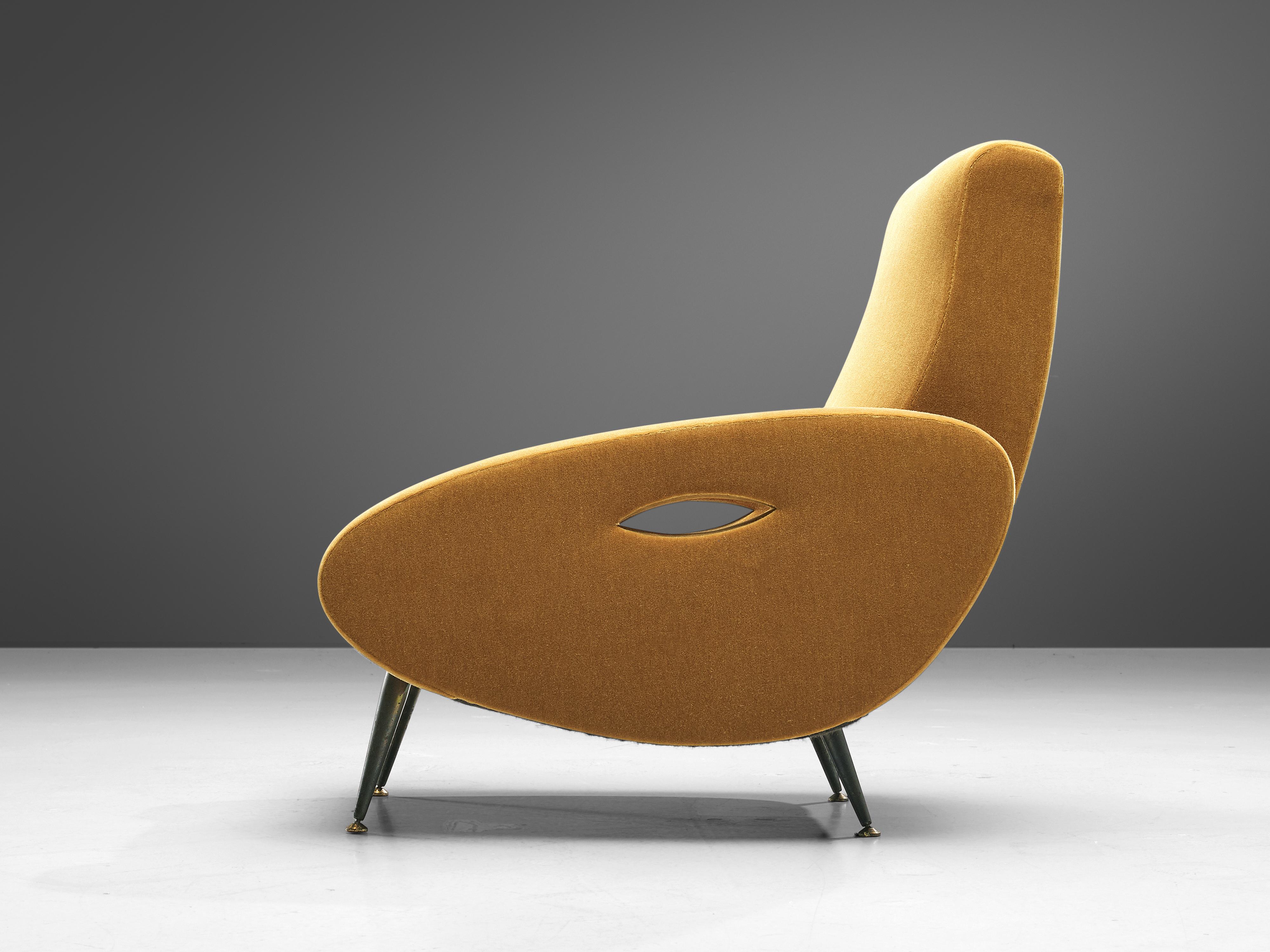Mid-20th Century François Letourneur Lounge Chair in Reupholstered in Yellow Velvet Upholstery