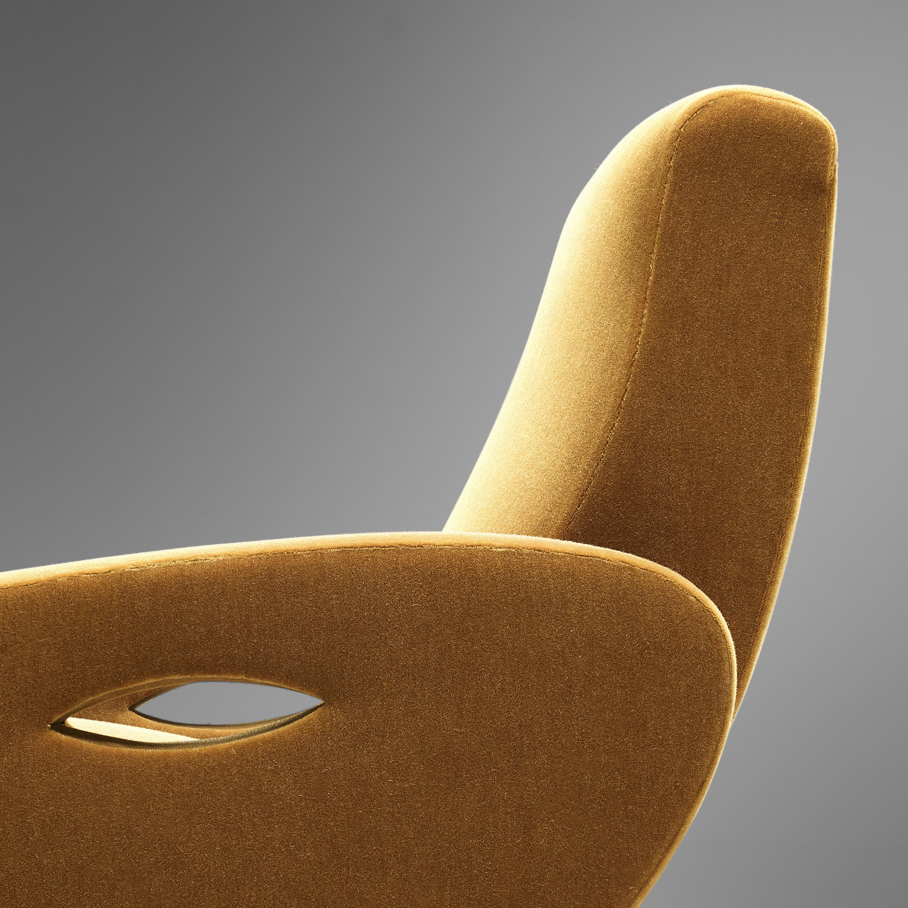Brass François Letourneur Lounge Chair in Reupholstered in Yellow Velvet Upholstery