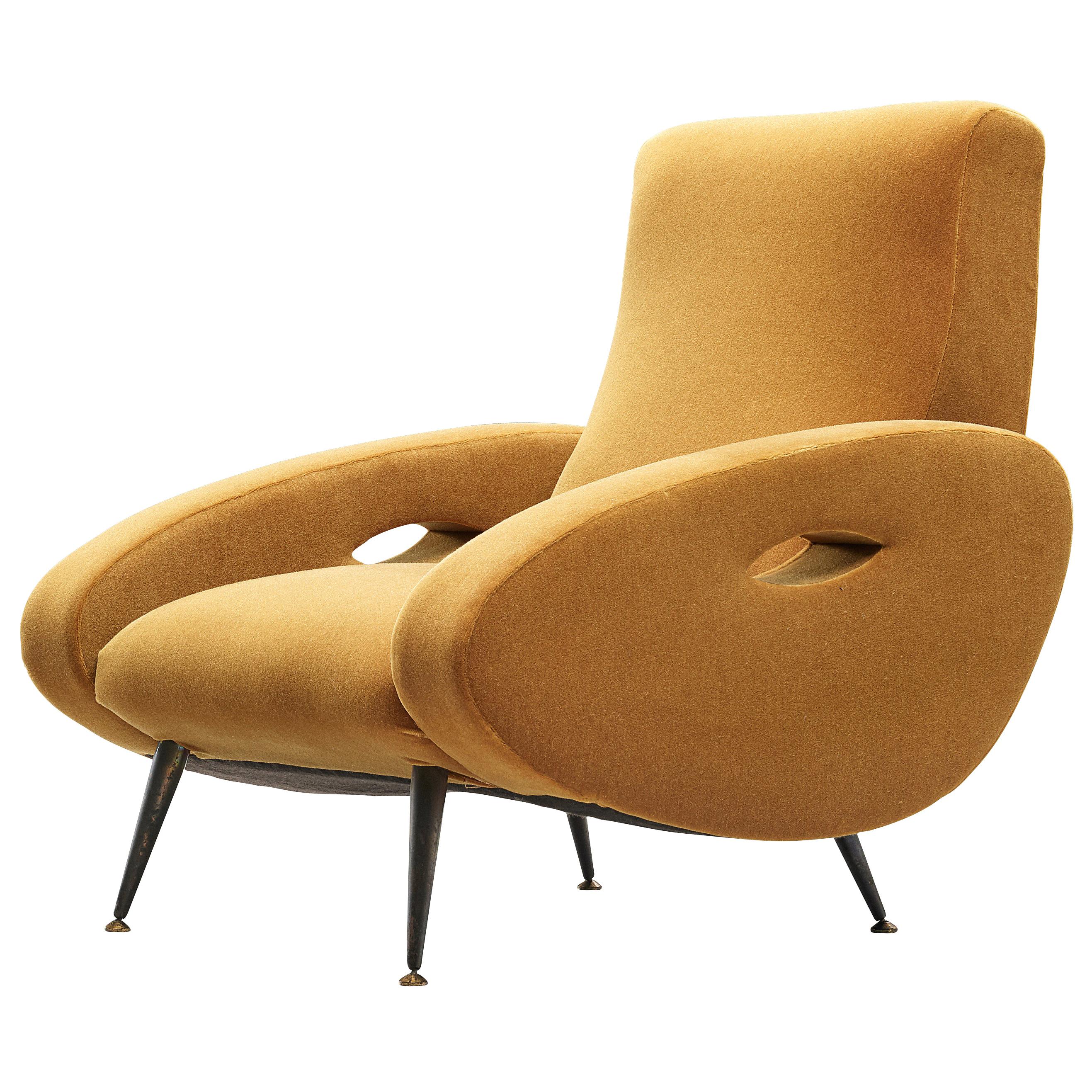 François Letourneur Lounge Chair in Reupholstered in Yellow Velvet Upholstery