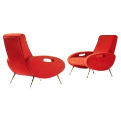 François Letourneur Pair of Lounge Chairs in Red Velvet Upholstery 