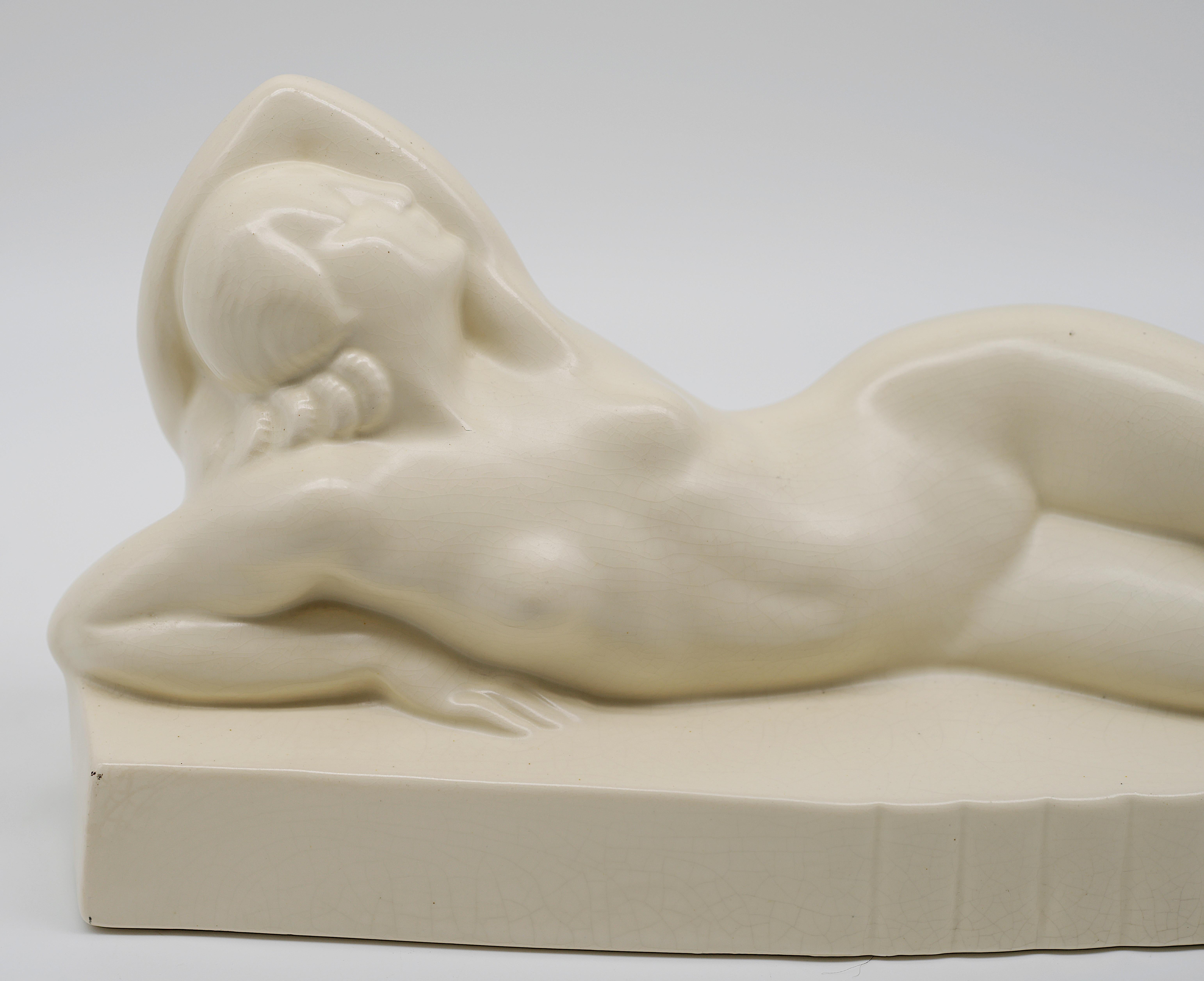 François Levallois, art déco francese, smalto a crepe in ceramica, giovane donna nuda in vendita 4
