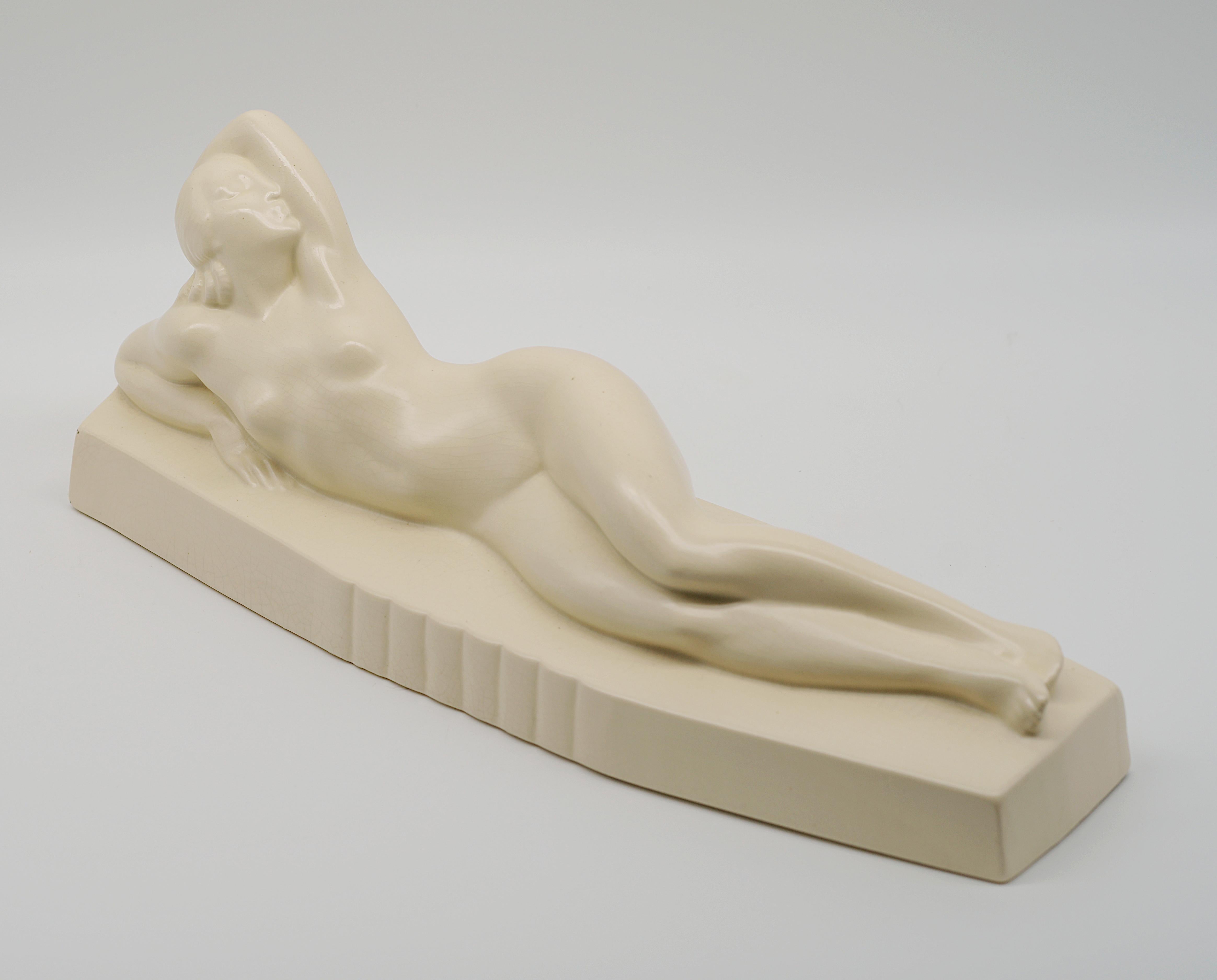 François Levallois, art déco francese, smalto a crepe in ceramica, giovane donna nuda in vendita 5
