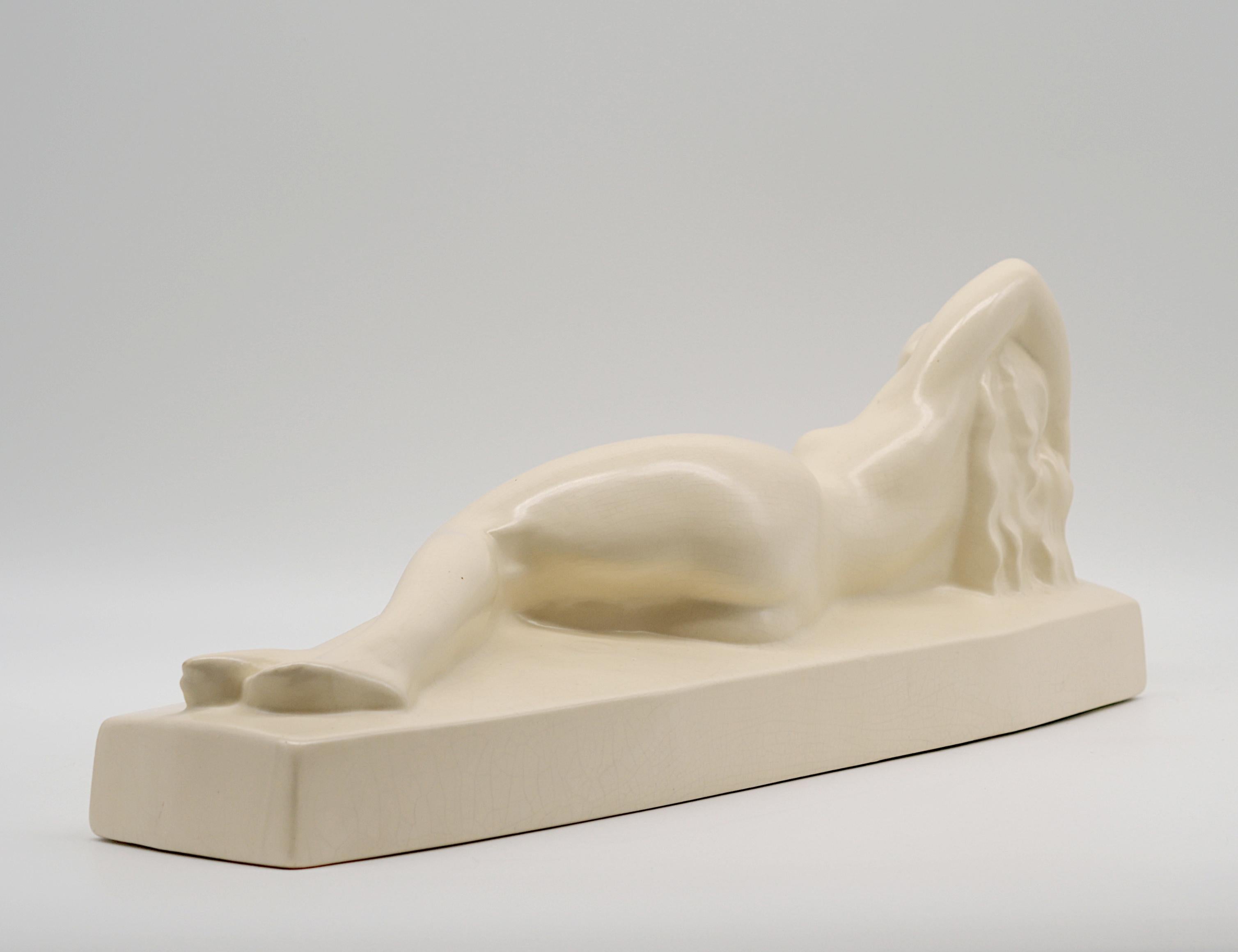 François Levallois, art déco francese, smalto a crepe in ceramica, giovane donna nuda In condizioni ottime in vendita a Saint-Amans-des-Cots, FR