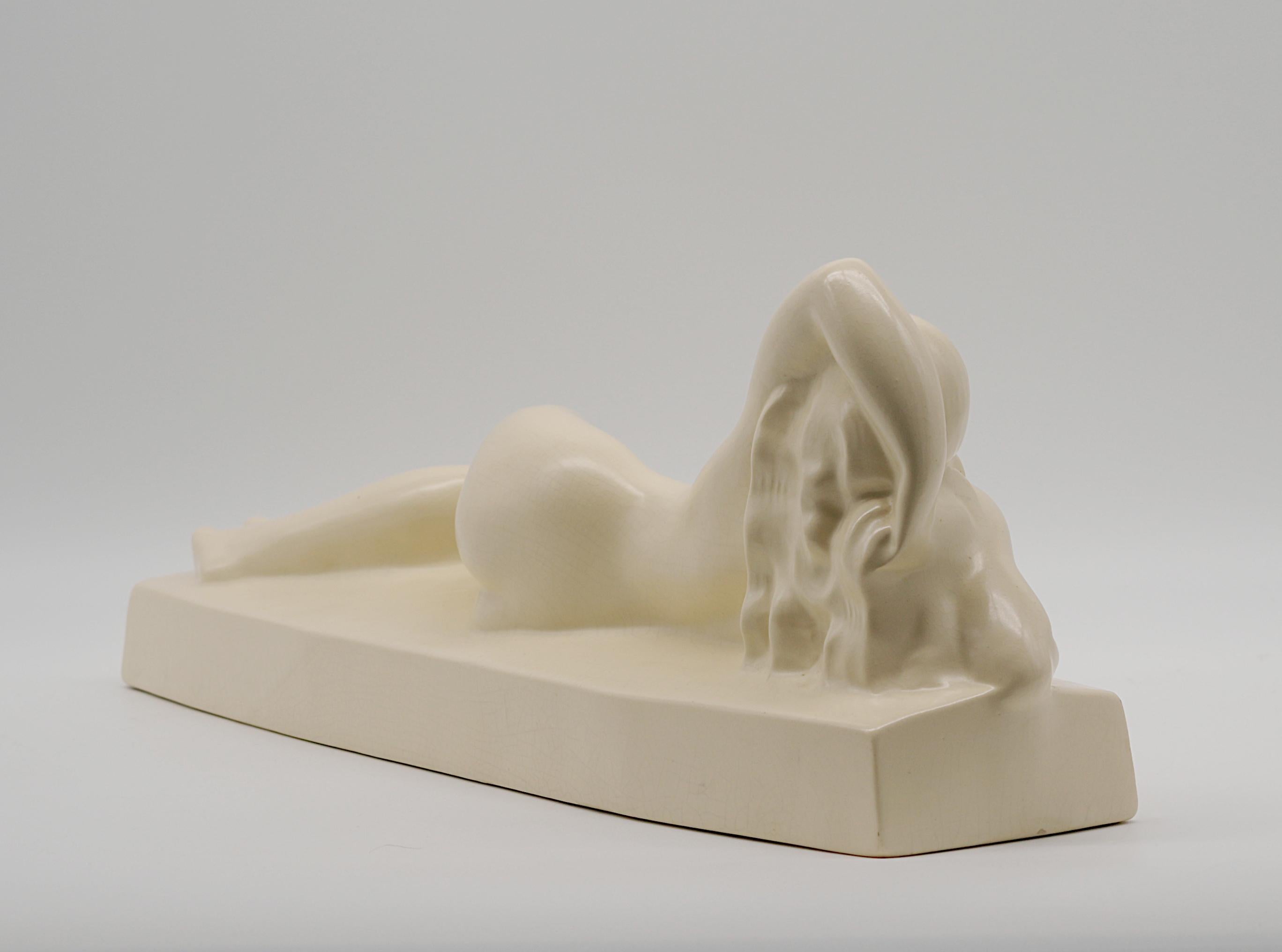 François Levallois, art déco francese, smalto a crepe in ceramica, giovane donna nuda in vendita 1