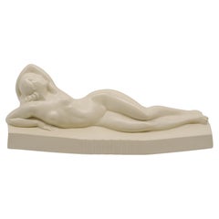François Levallois French Art Deco Crackle Glaze Ceramic Naked Young Lady