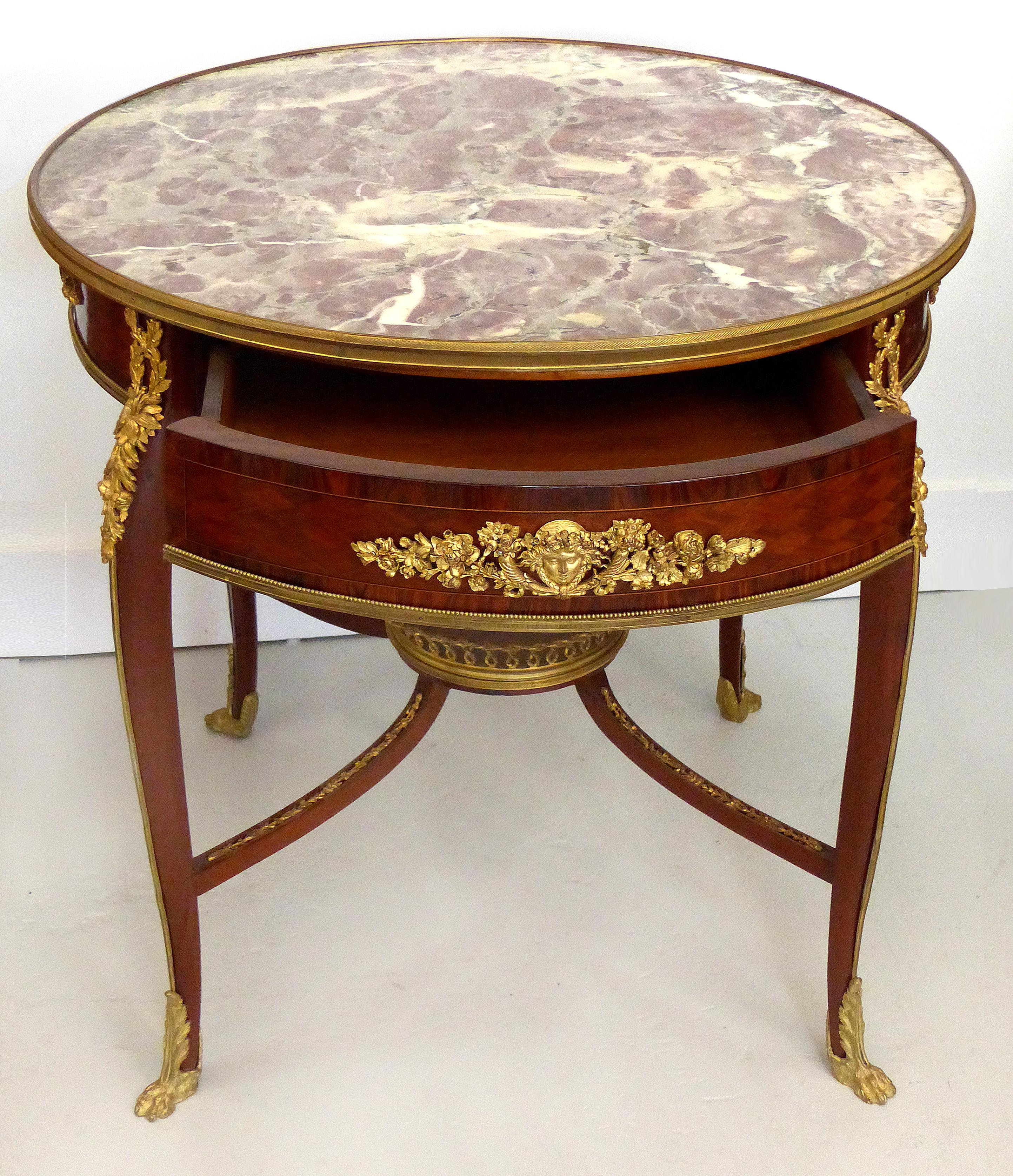 Louis XV Francois Linke Center Table with Bronze Basket and Mounts, France, circa 1880