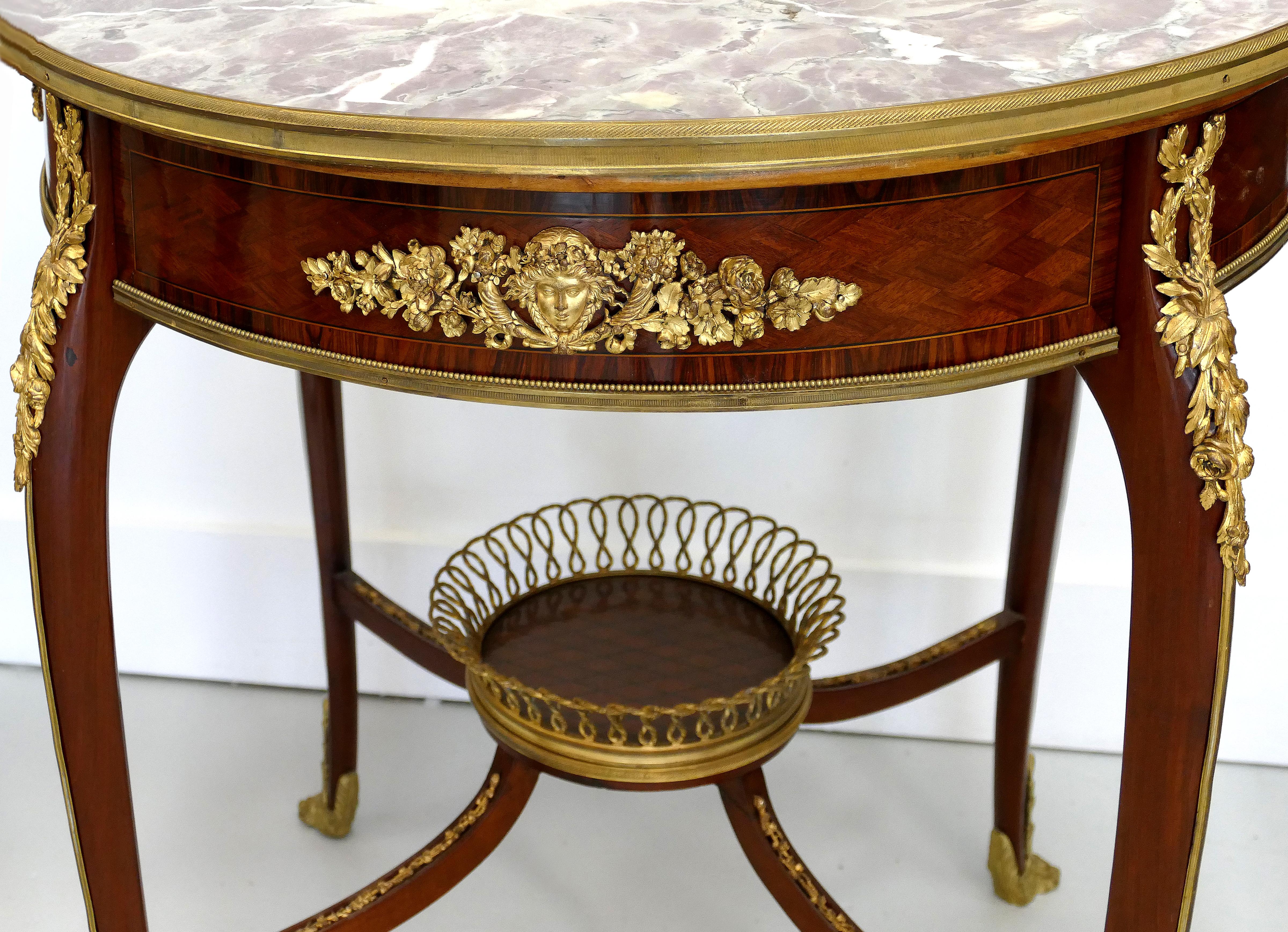 French Francois Linke Center Table with Bronze Basket and Mounts, France, circa 1880