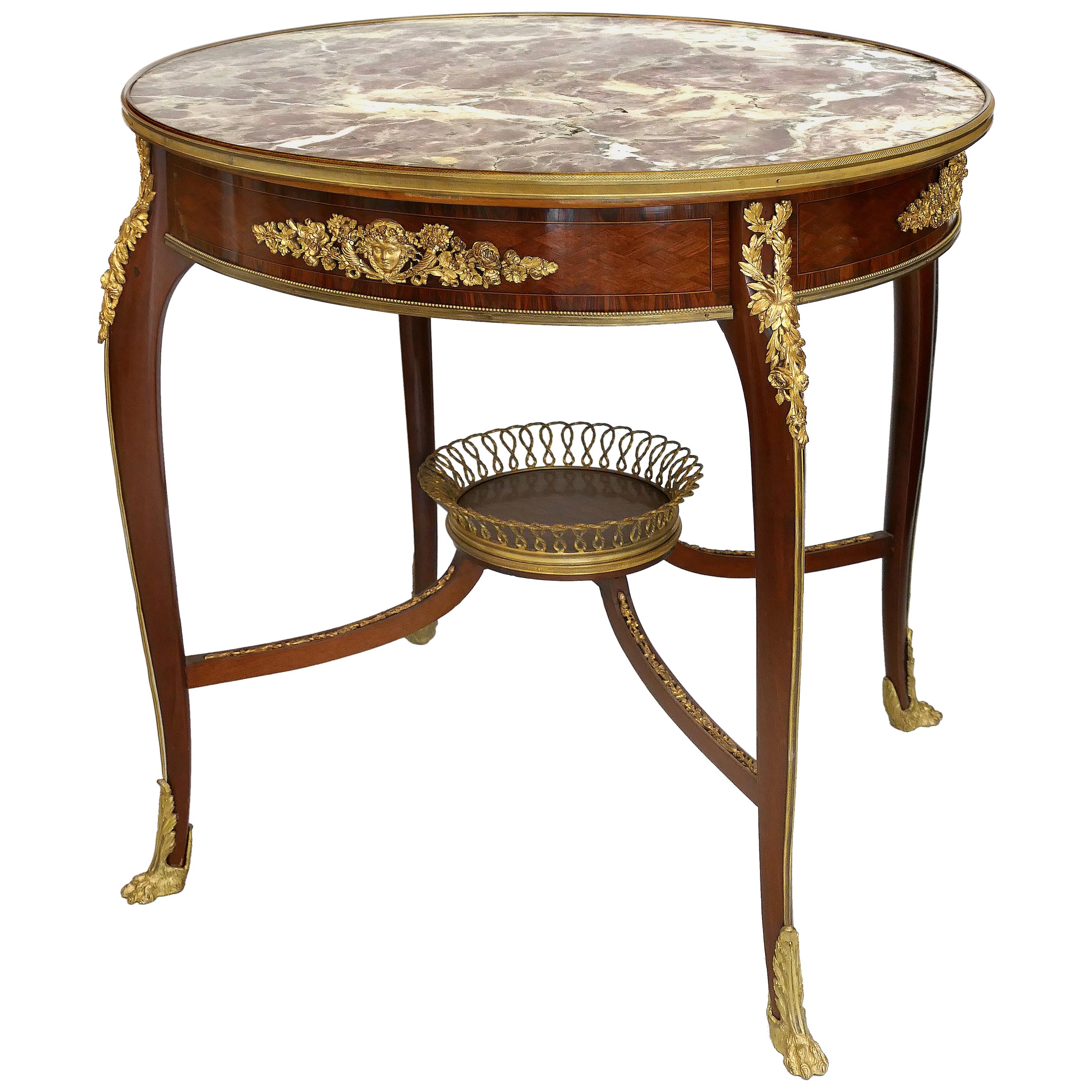 Francois Linke Center Table with Bronze Basket and Mounts, France, circa 1880