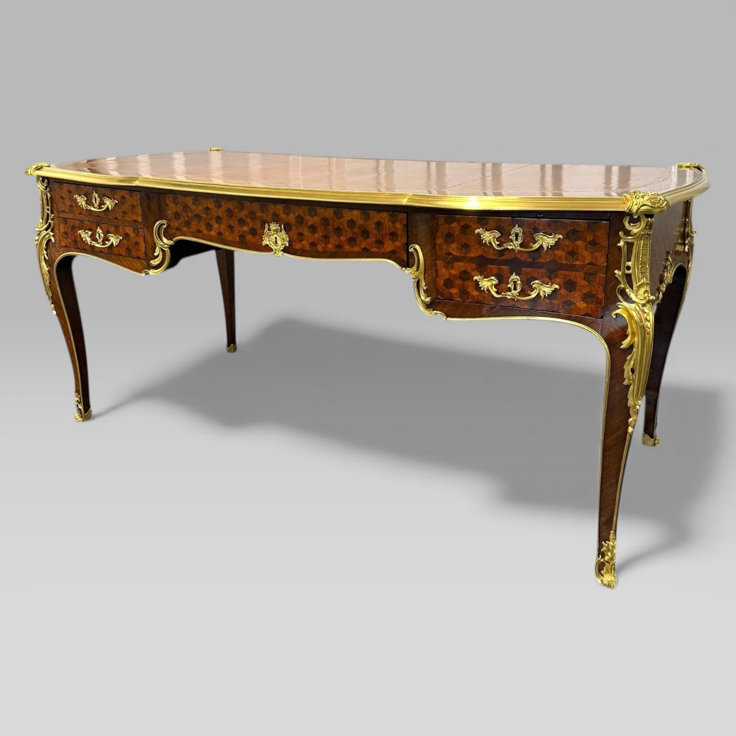 François Linke French Louis XVI Ormolu Kingwood Bureau Plat Desk, c.1889 For Sale 4