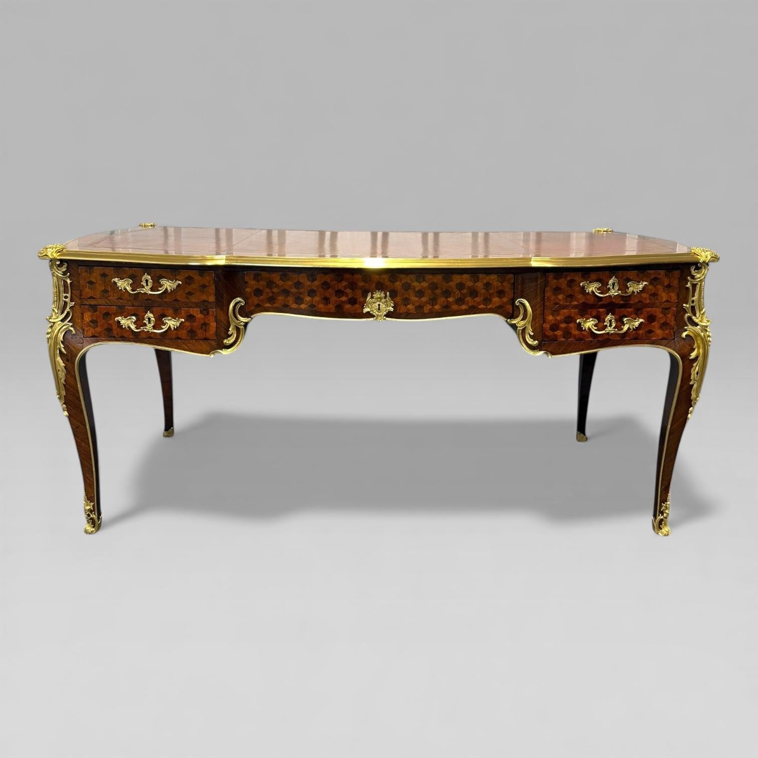 François Linke French Louis XVI Ormolu Kingwood Bureau Plat Desk, c.1889 For Sale 5
