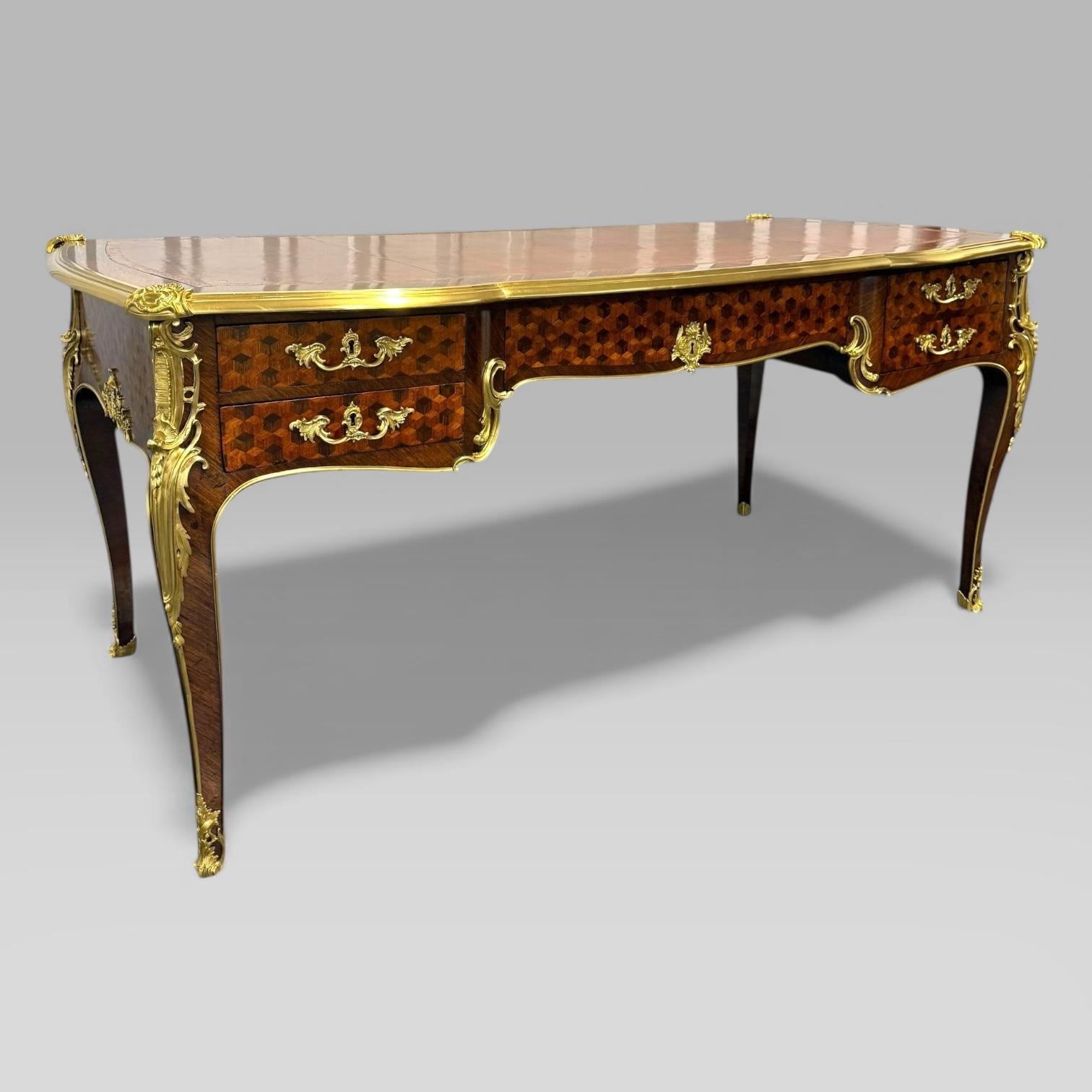 François Linke French Louis XVI Ormolu Kingwood Bureau Plat Desk, c.1889 For Sale 6