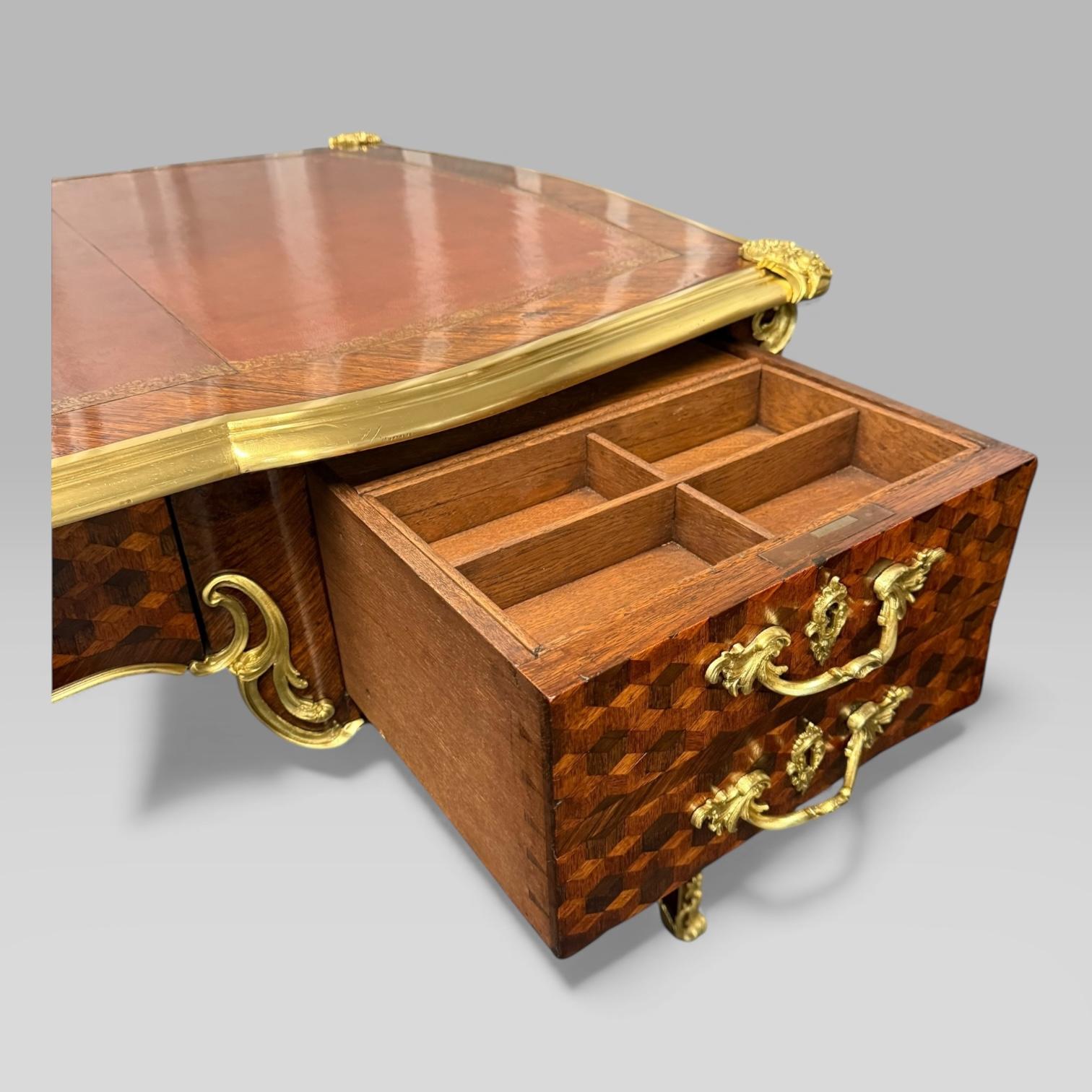 François Linke French Louis XVI Ormolu Kingwood Bureau Plat Desk, c.1889 For Sale 7