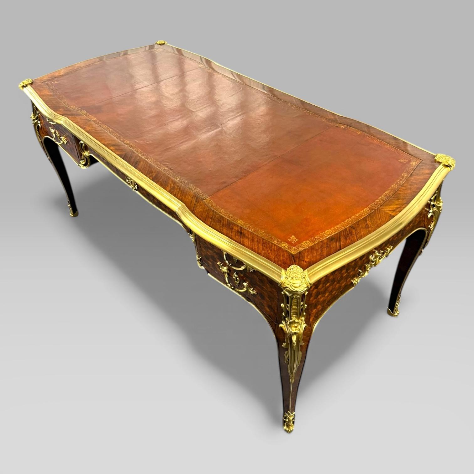19th Century François Linke French Louis XVI Ormolu Kingwood Bureau Plat Desk, c.1889 For Sale