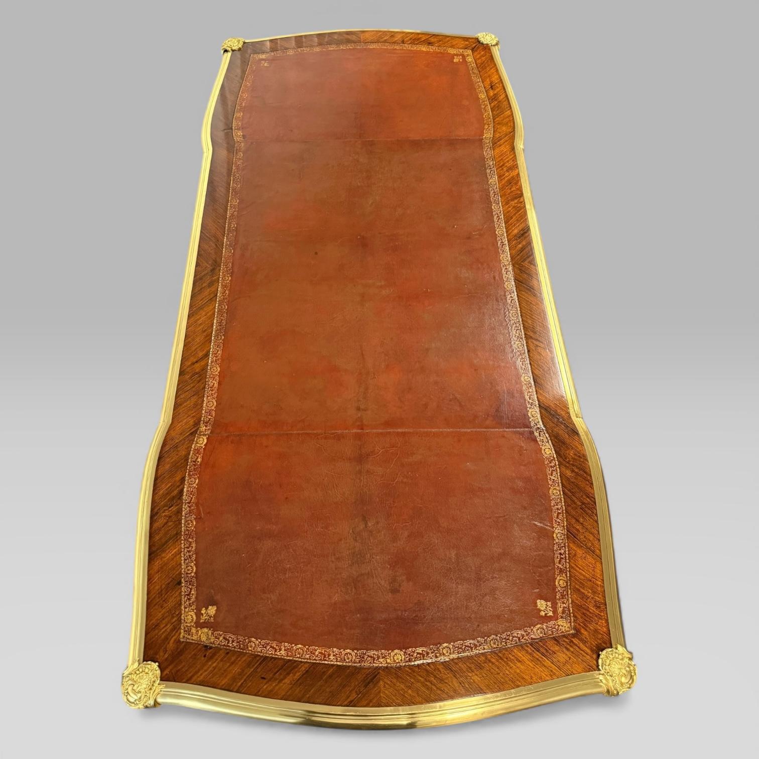 Brass François Linke French Louis XVI Ormolu Kingwood Bureau Plat Desk, c.1889 For Sale