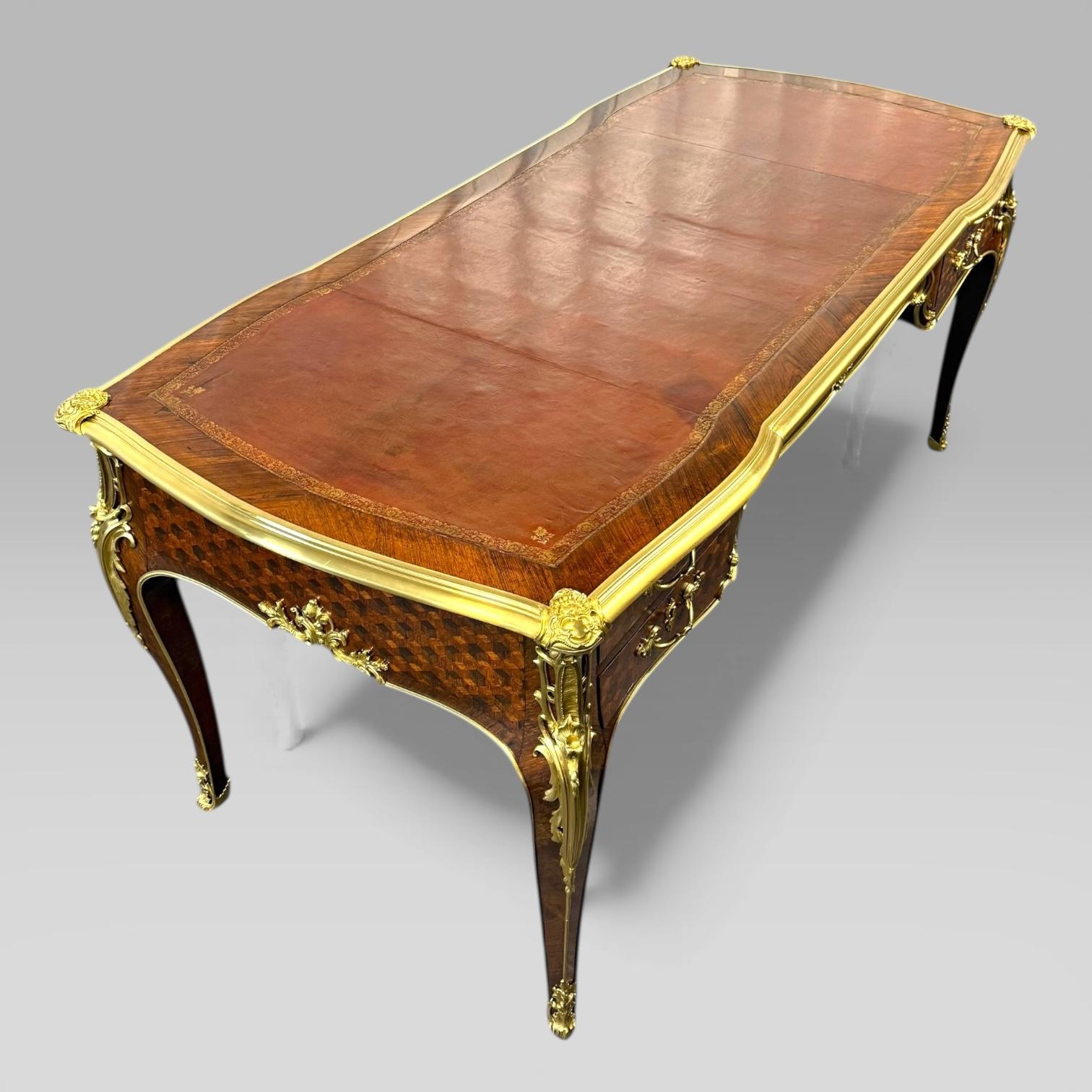 François Linke French Louis XVI Ormolu Kingwood Bureau Plat Desk, c.1889 For Sale 1