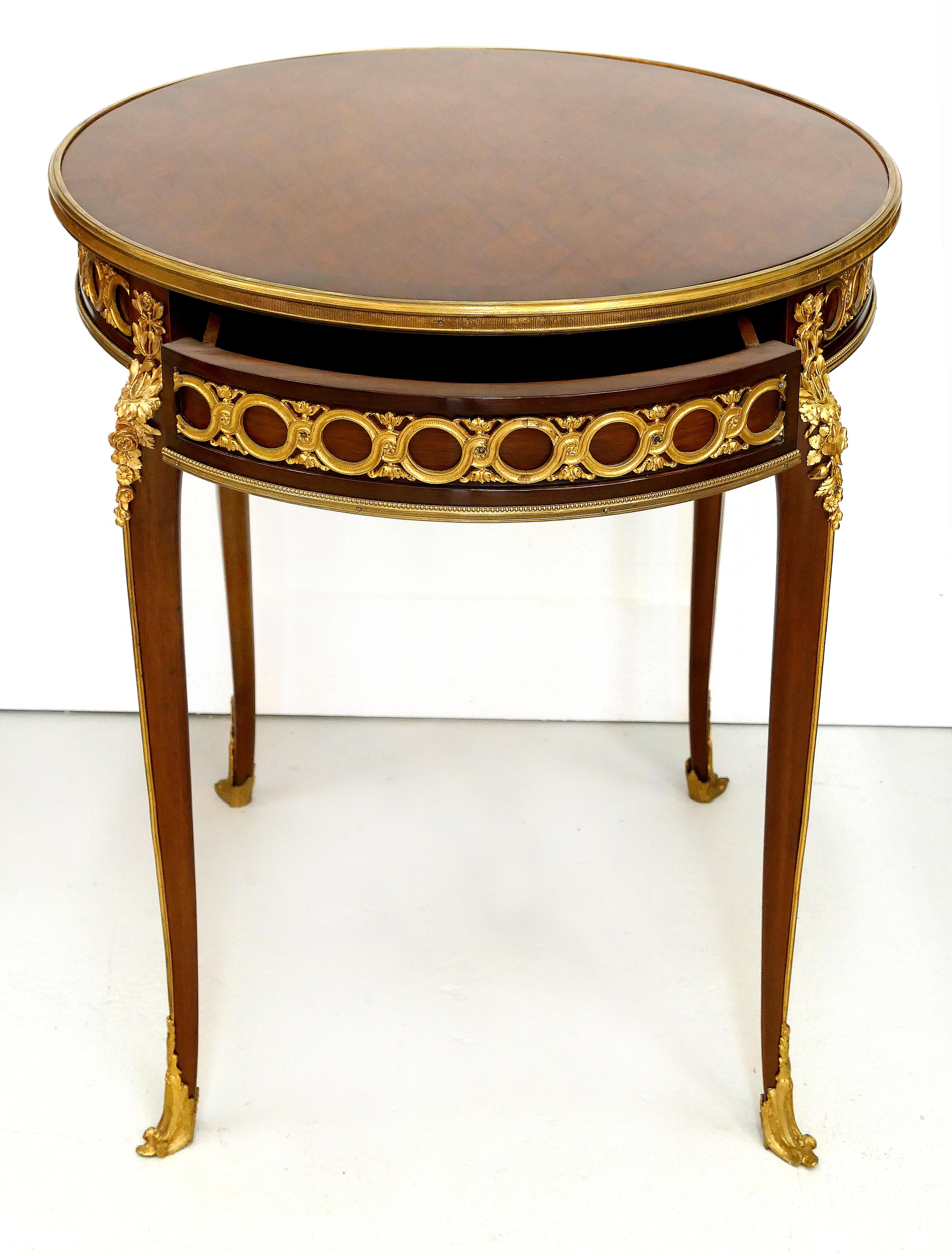 French Francois Linke Gueridon with Parquetry and Gilt Bronze Mounts