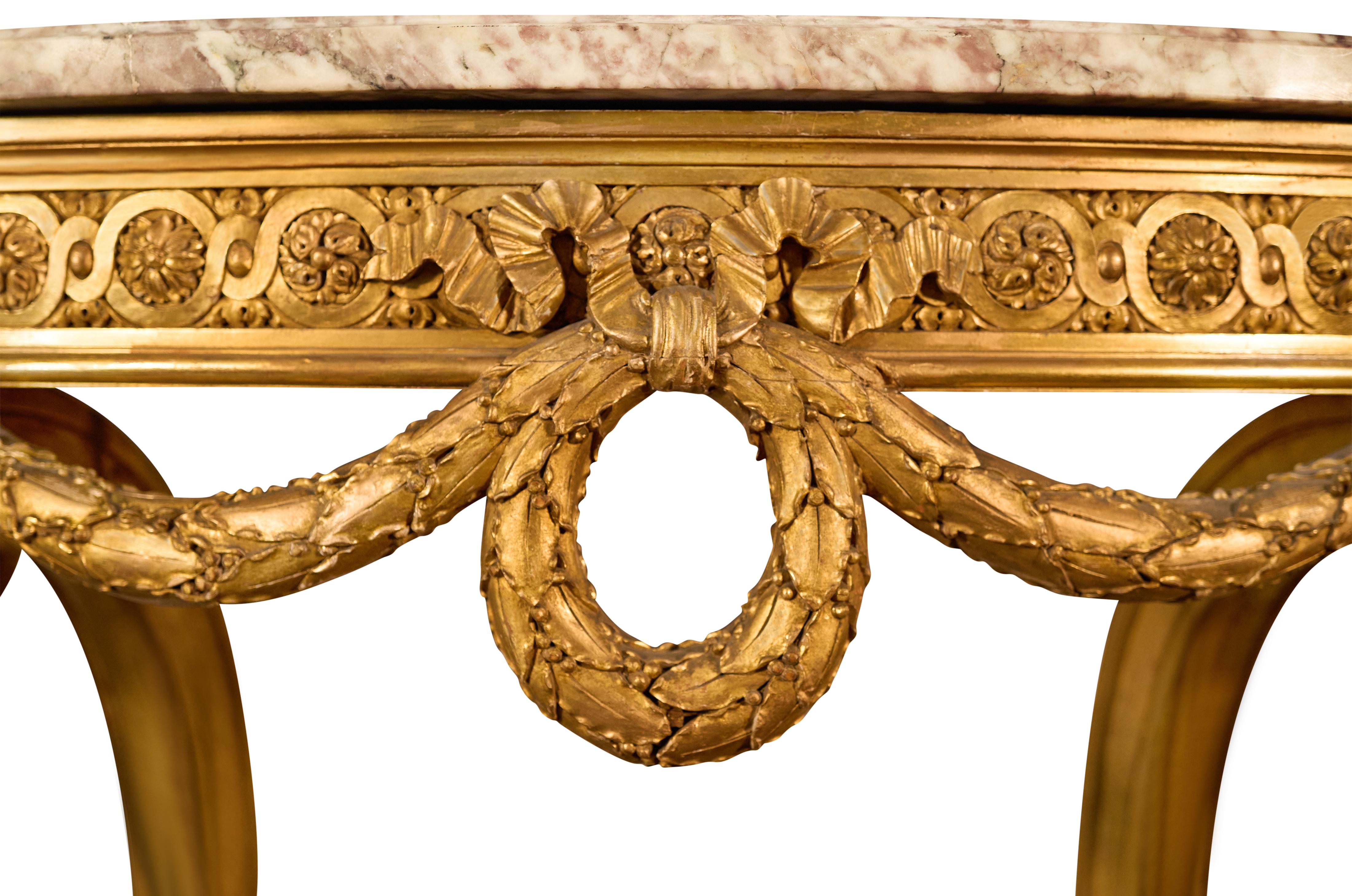 Francois Linke Louis XV Carved Wood & Marble Top Console In Excellent Condition For Sale In Los Angeles, CA