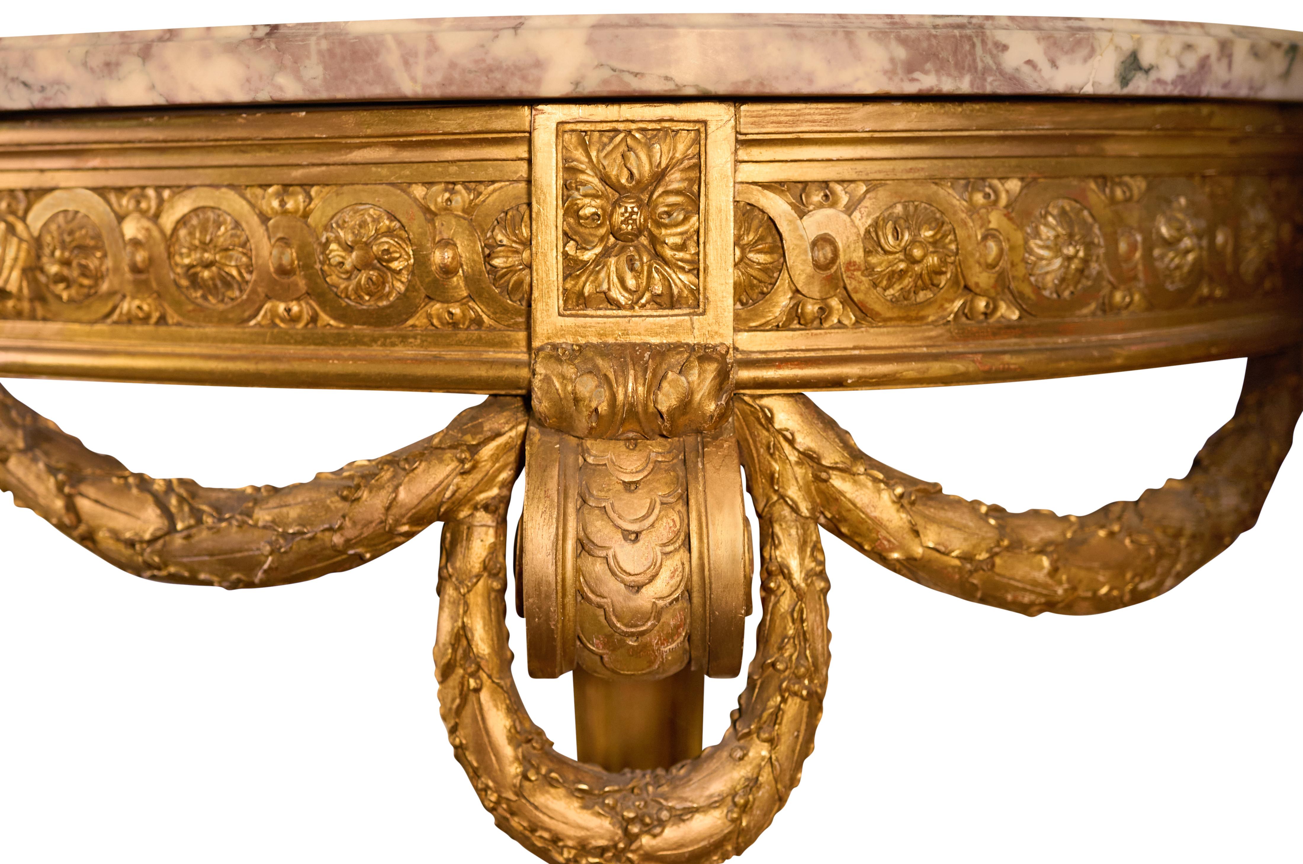 Ormolu Francois Linke Louis XV Carved Wood & Marble Top Console For Sale