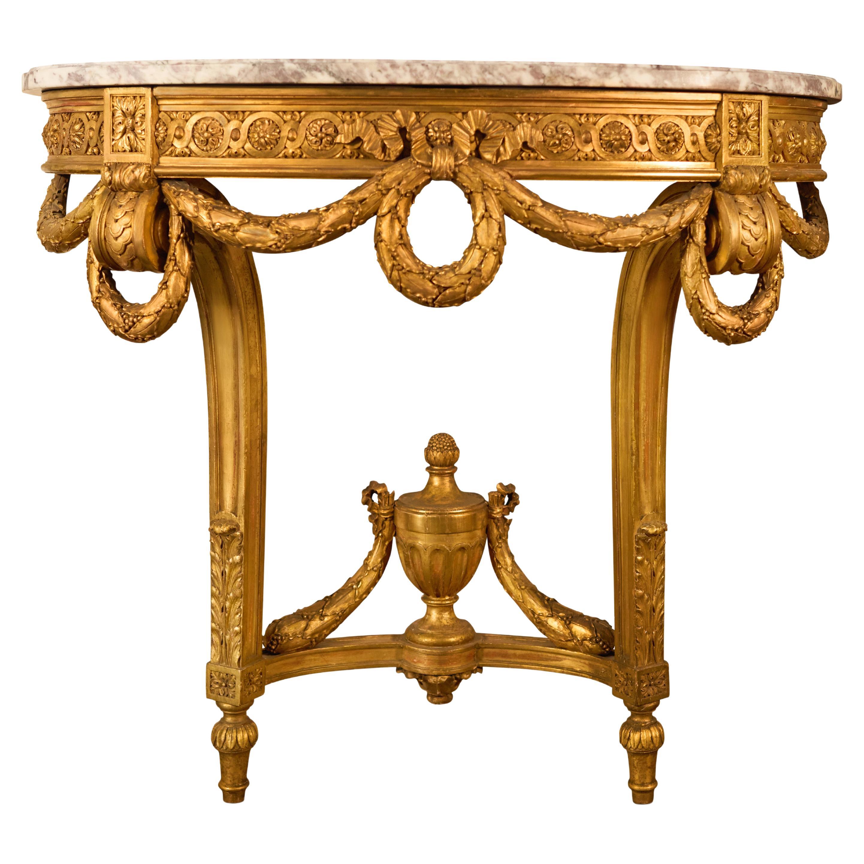 Francois Linke Louis XV Carved Wood & Marble Top Console For Sale