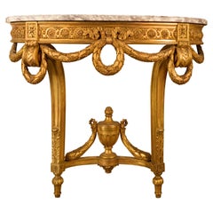 Francois Linke Louis XV Carved Wood & Marble Top Console