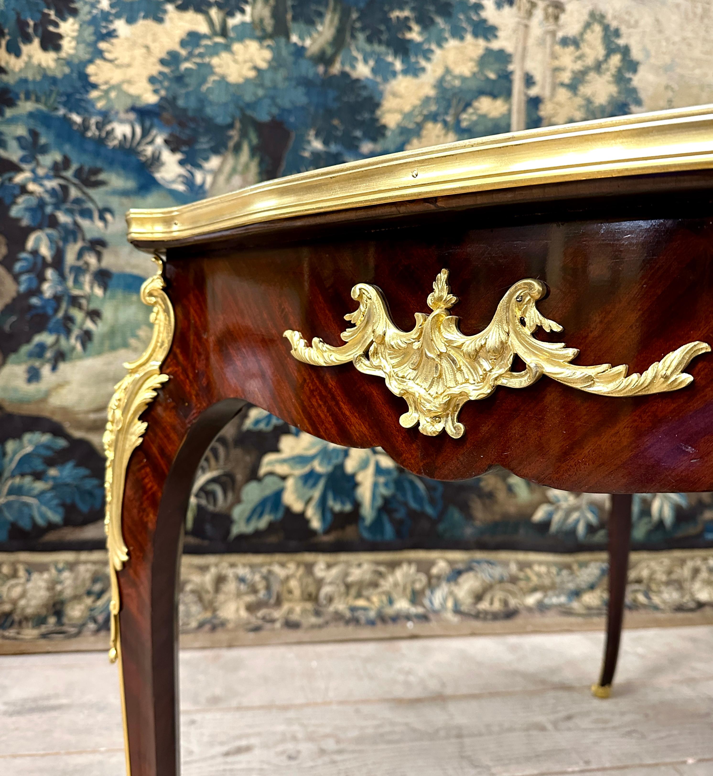 François Linke, Louis XV Style Desk in Marquetry and Gilt Bronze, Napoleon III In Excellent Condition In NONANCOURT, FR