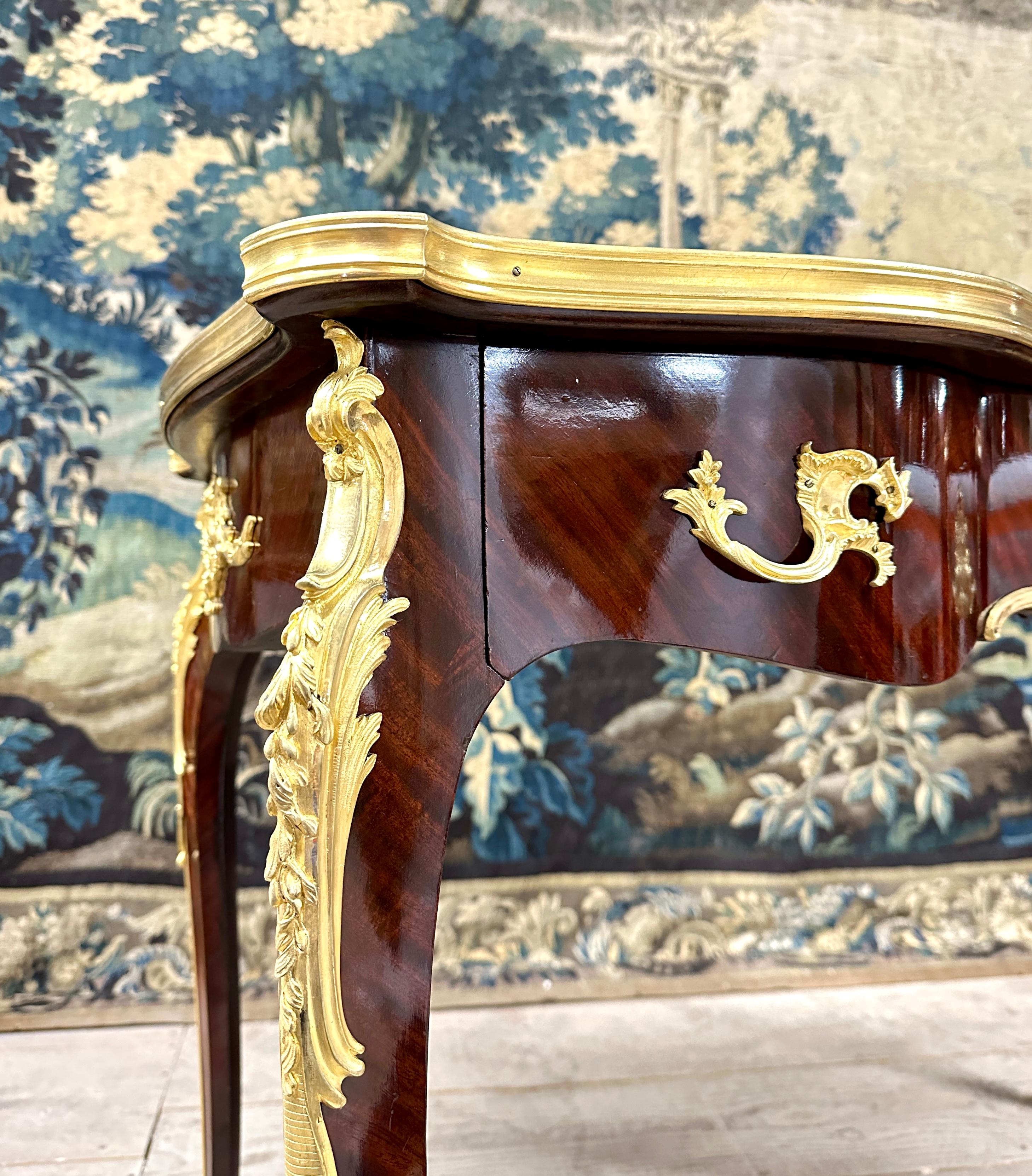 Mahogany François Linke, Louis XV Style Desk in Marquetry and Gilt Bronze, Napoleon III
