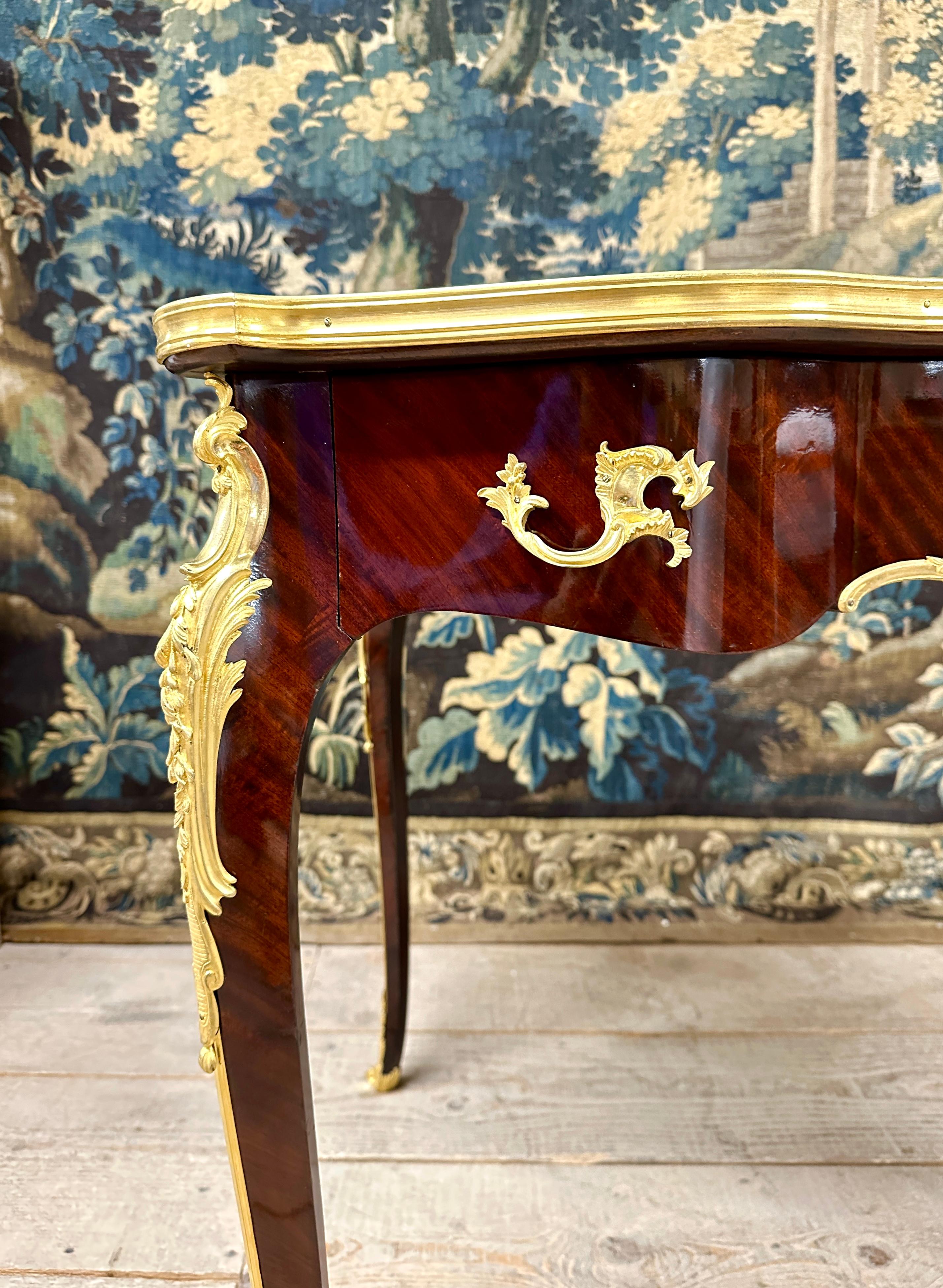 François Linke, Louis XV Style Desk in Marquetry and Gilt Bronze, Napoleon III 1