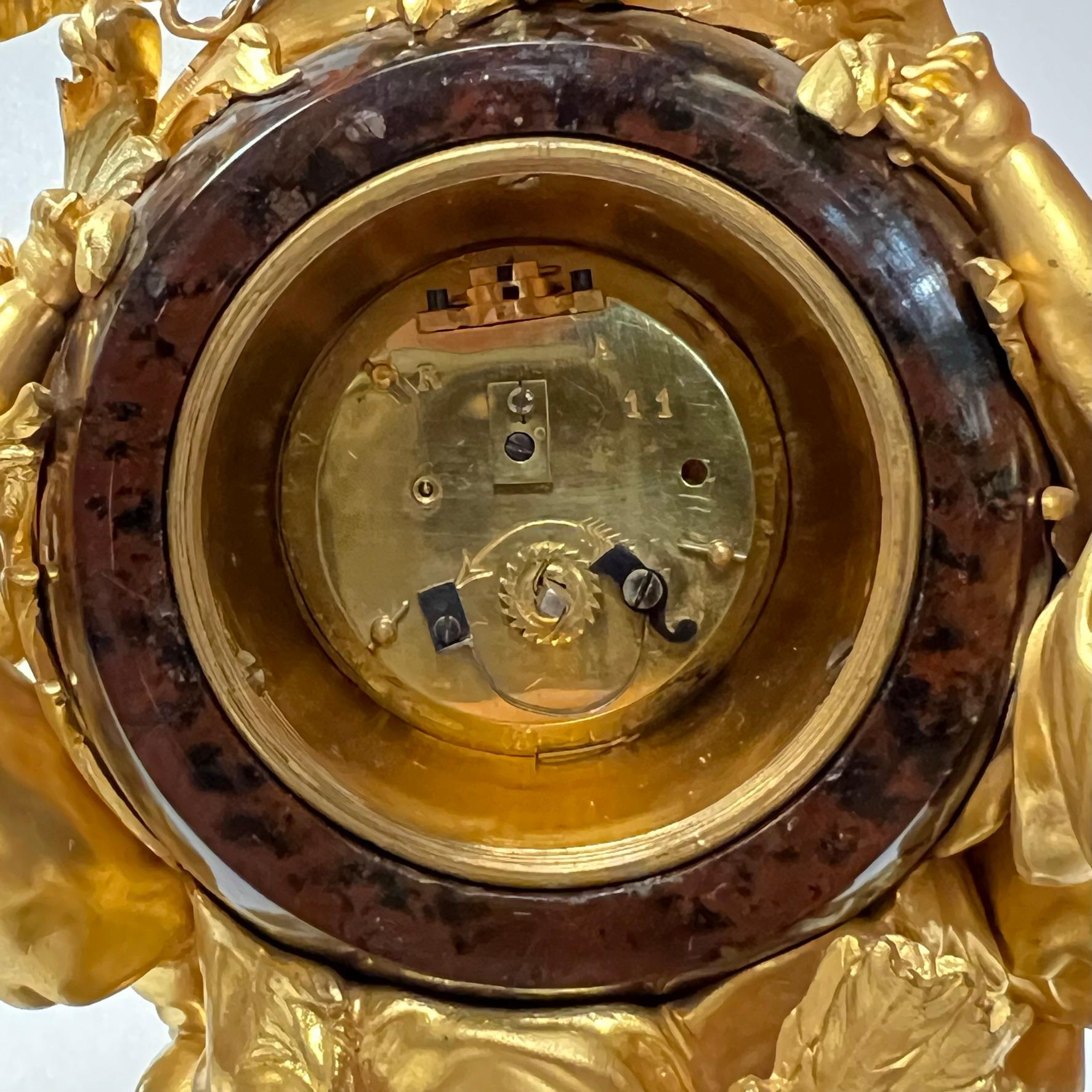 Francois Linke Louis XVI Stil vergoldete Bronze und Marmor Kaminsimsuhr Garnitur im Angebot 4