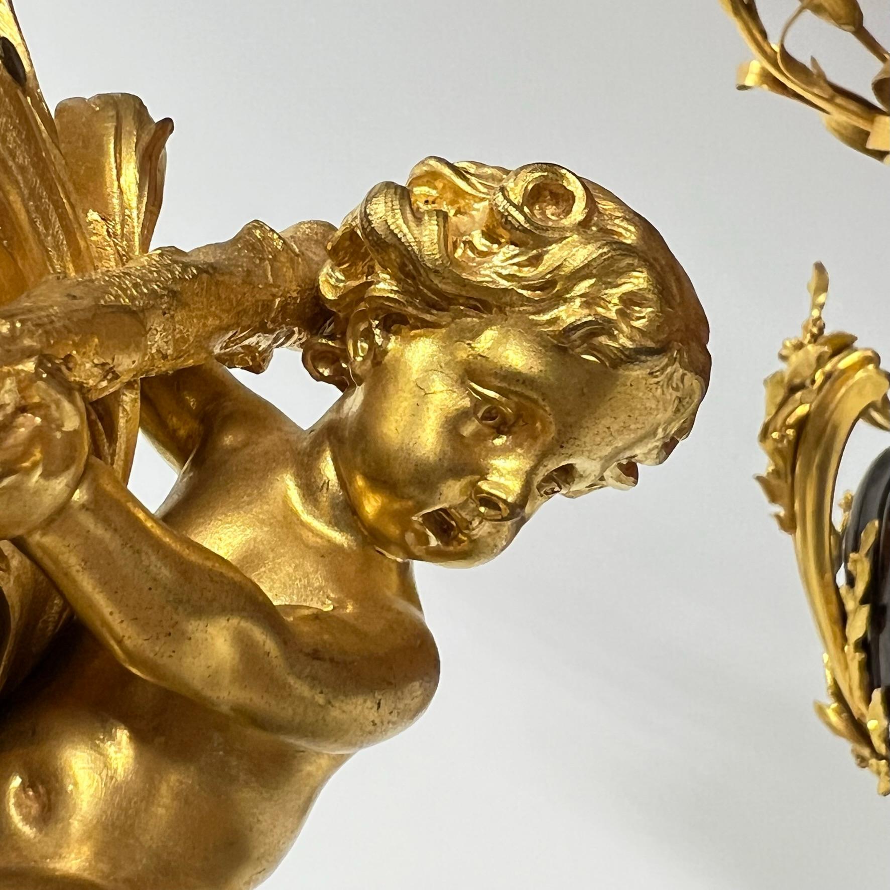20th Century Francois Linke Louis XVI Style Gilt Bronze and Marble Mantel Clock Garniture For Sale