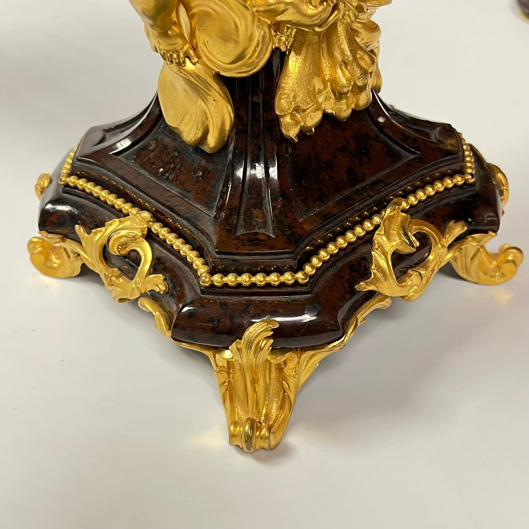 Francois Linke Louis XVI Style Gilt Bronze and Marble Mantel Clock Garniture For Sale 3