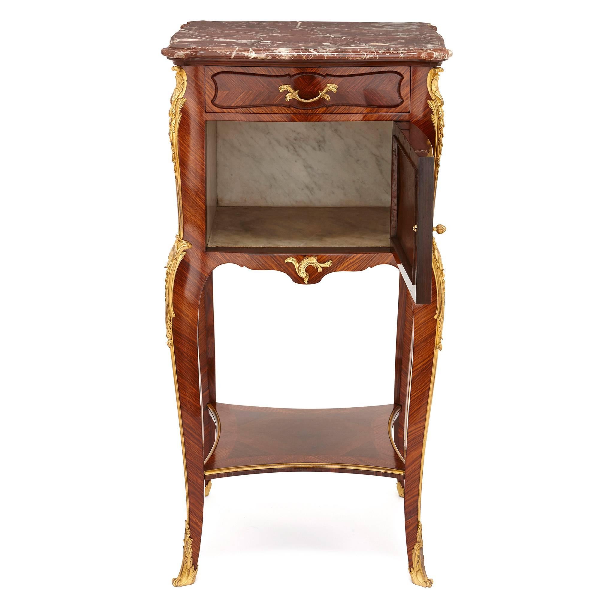 Belle Époque Francois Linke Marble, Gilt Bronze and Kingwood Side Cabinet