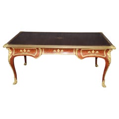 Francois Linke Quality Bronze Mounted Leather Top Bureau Plat Writing Desk