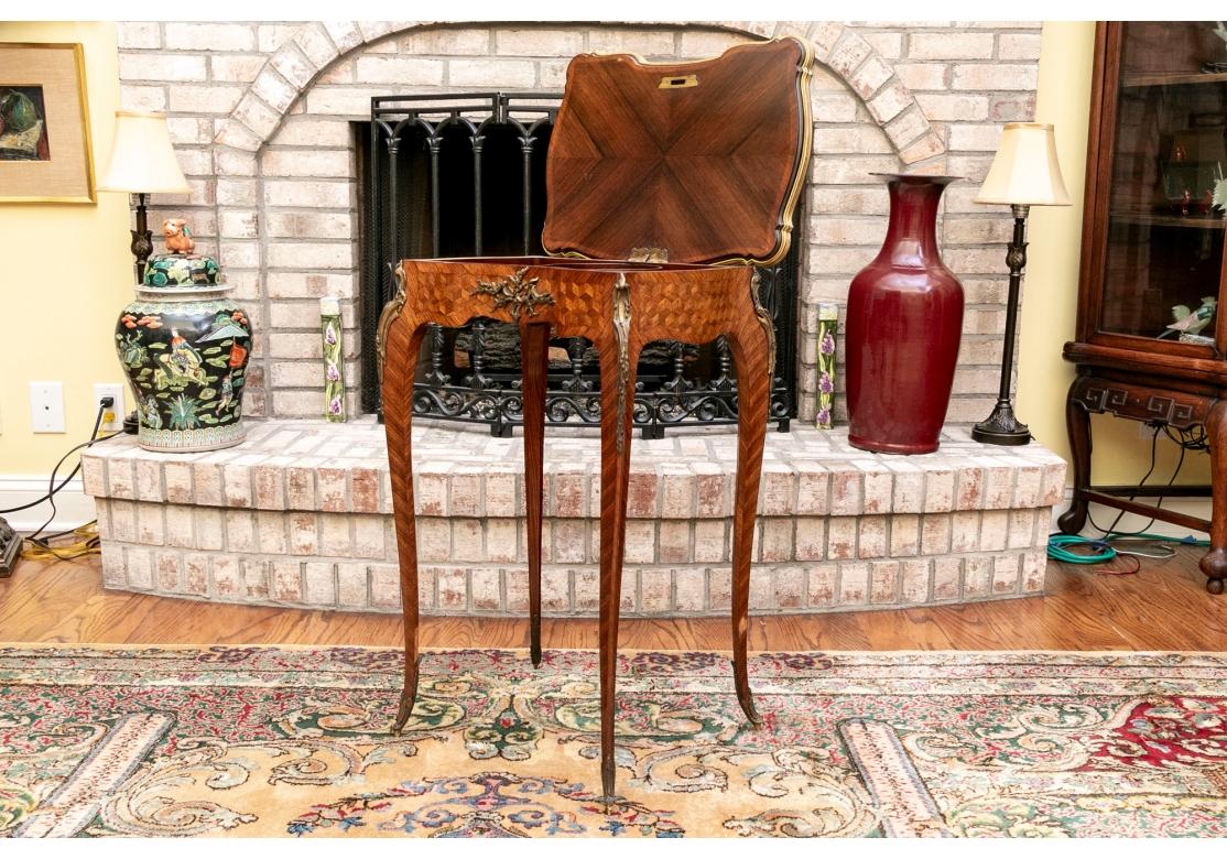 Francois Linke Rare Signed Parquetry Inlaid Hinged Side Table With Bronze Mounts In Fair Condition For Sale In Bridgeport, CT