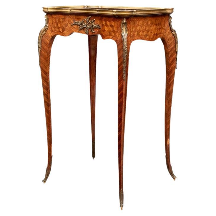Francois Linke Rare Signed Parquetry Inlaid Hinged Side Table With Bronze Mounts For Sale
