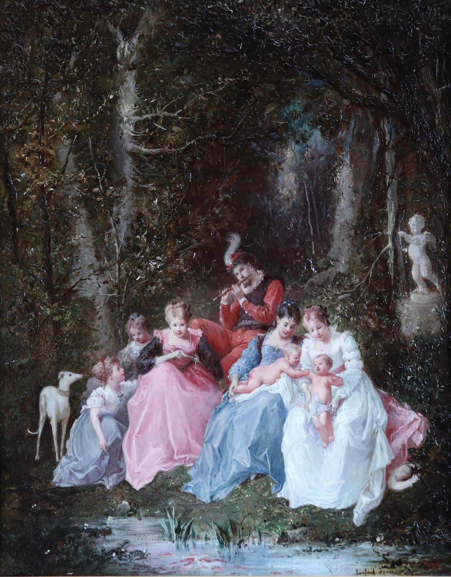 Un dimanche en forêt - 19th Century Oil, Figures in a Forest by Lanfant de Metz - Painting by Francois Louis Lanfant de Metz