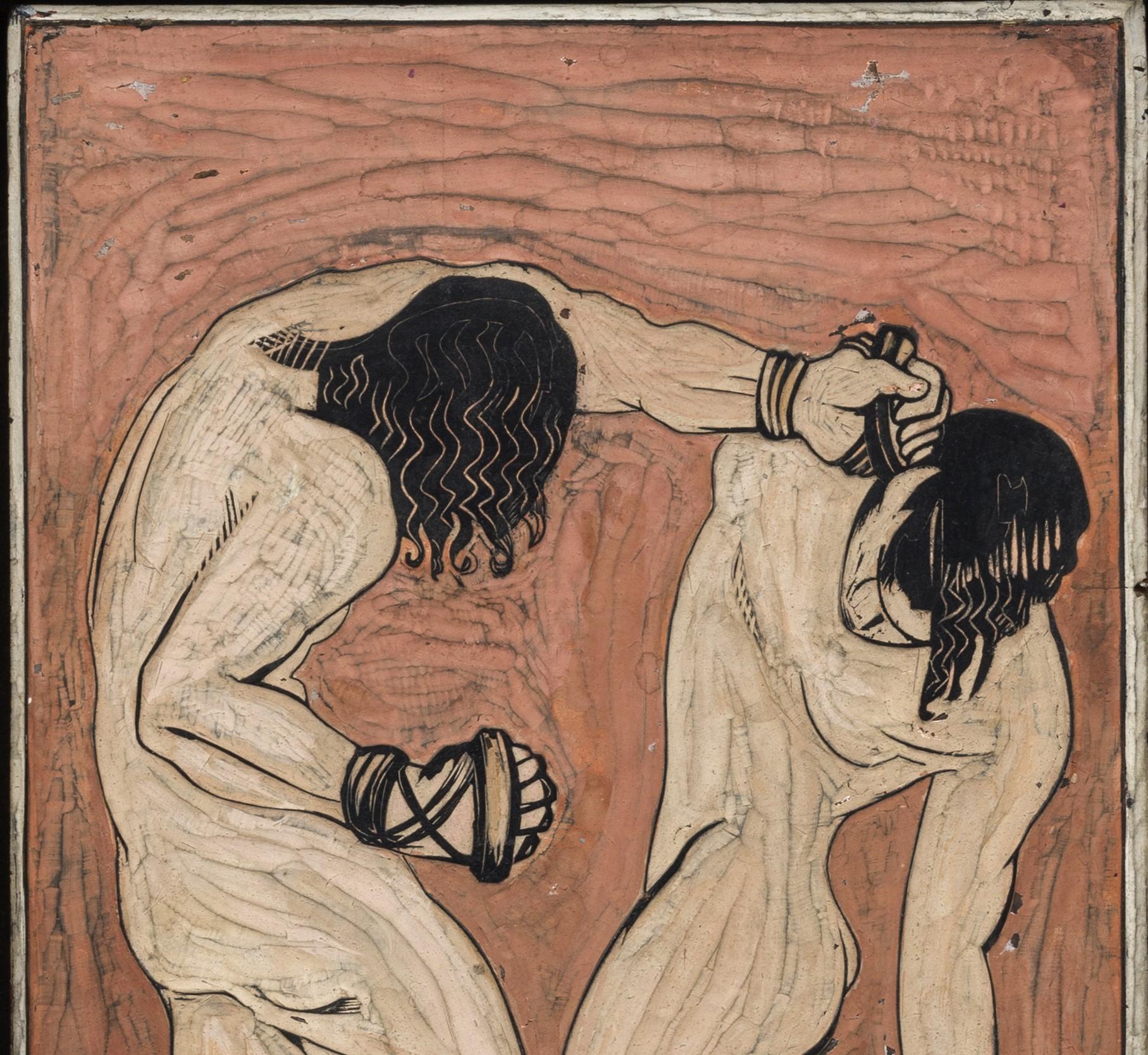 Les Lutteurs (illustration de l'Odyssée de Homer) - Art déco Painting par François-Louis Schmied