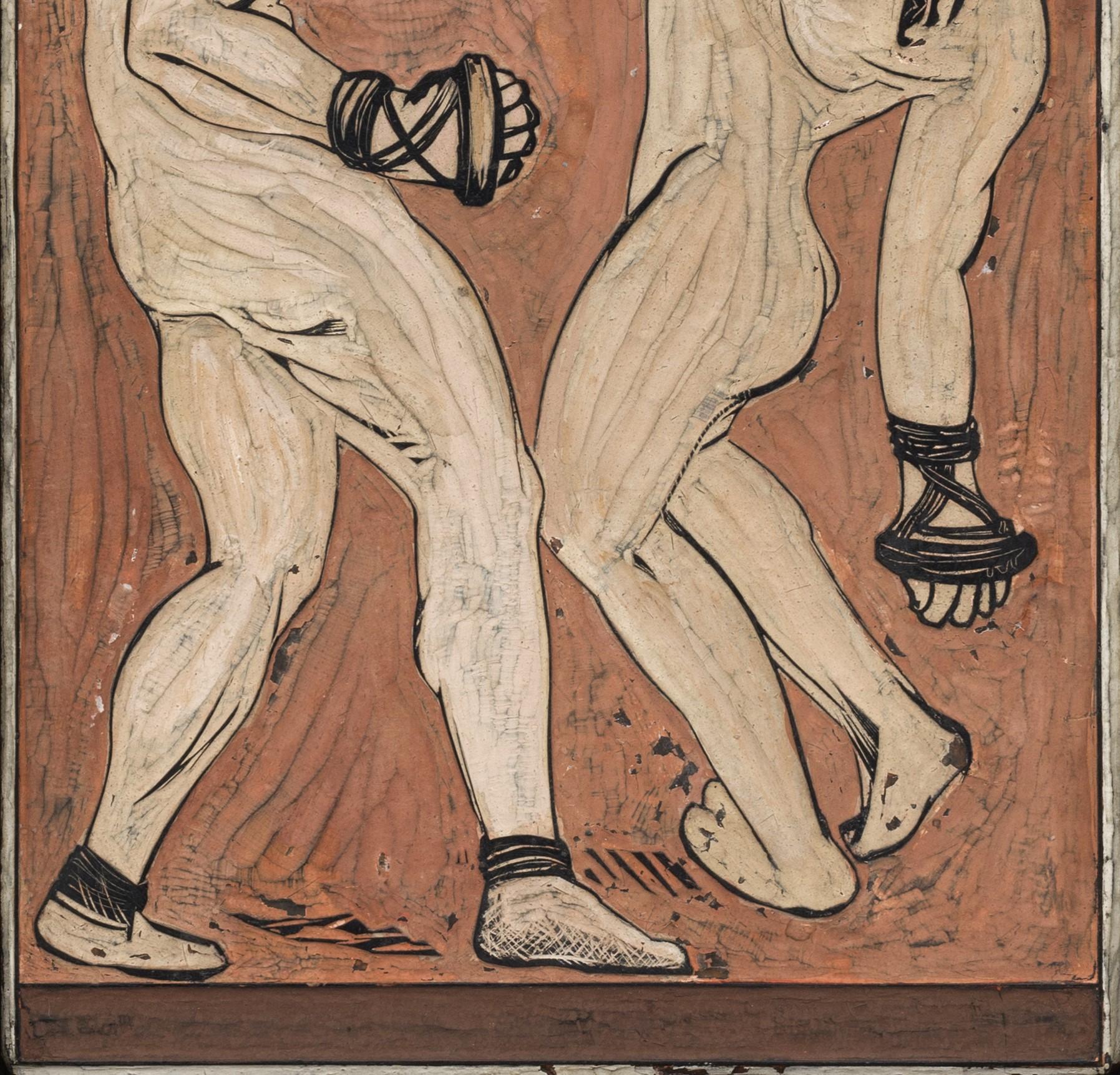 Les Lutteurs (illustration de l'Odyssée de Homer) - Marron Nude Painting par François-Louis Schmied