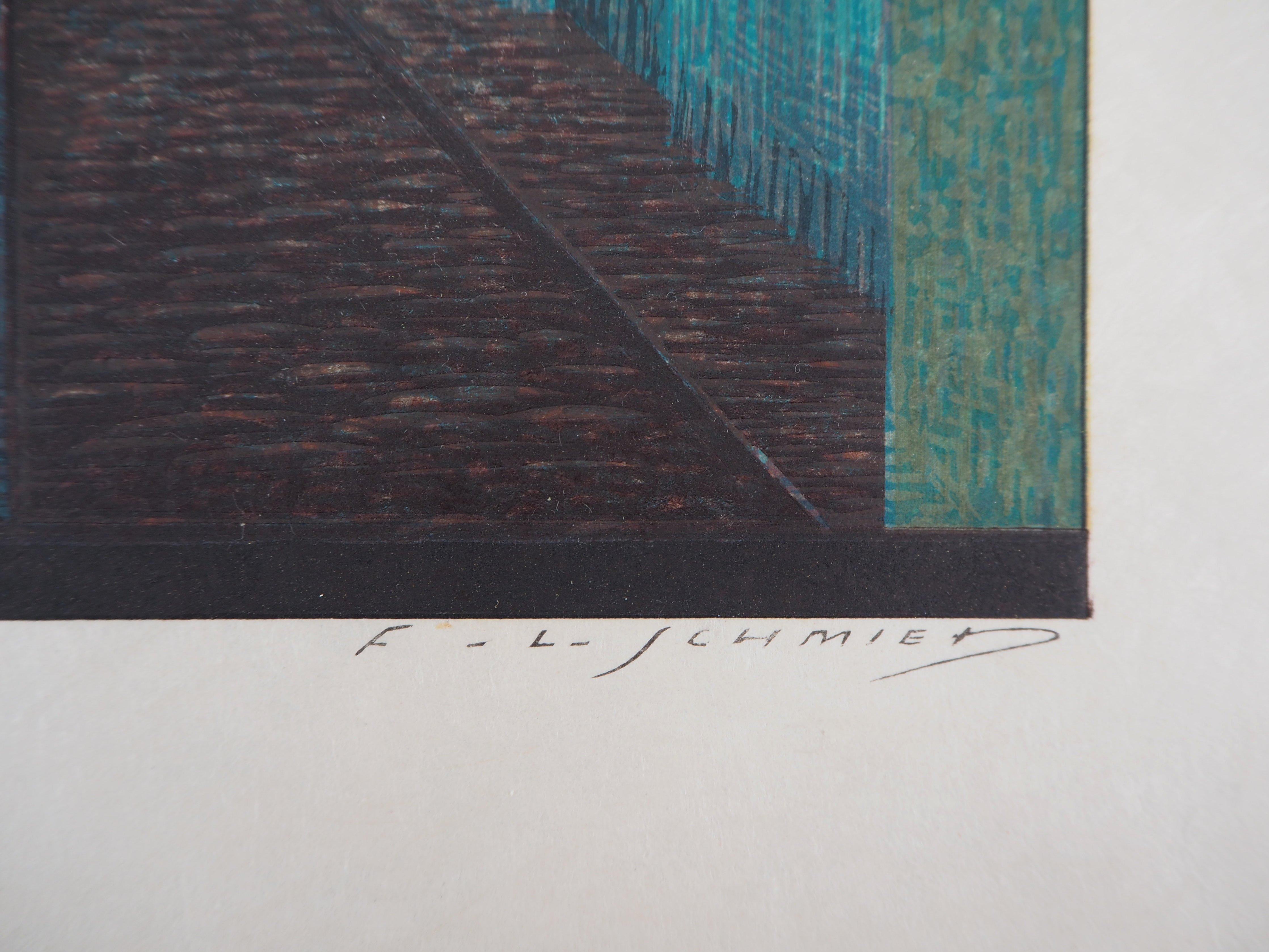 François-Louis SCHMIED (1873-1941)
The Alley in the night, 1938

Original Woodcut Print
Signed with the stamp of the artist
On Japan paper
35 x 24 cm (c. 13.8 x 9.5 inch)

Very good condition, light marks of manipulation in the margins
