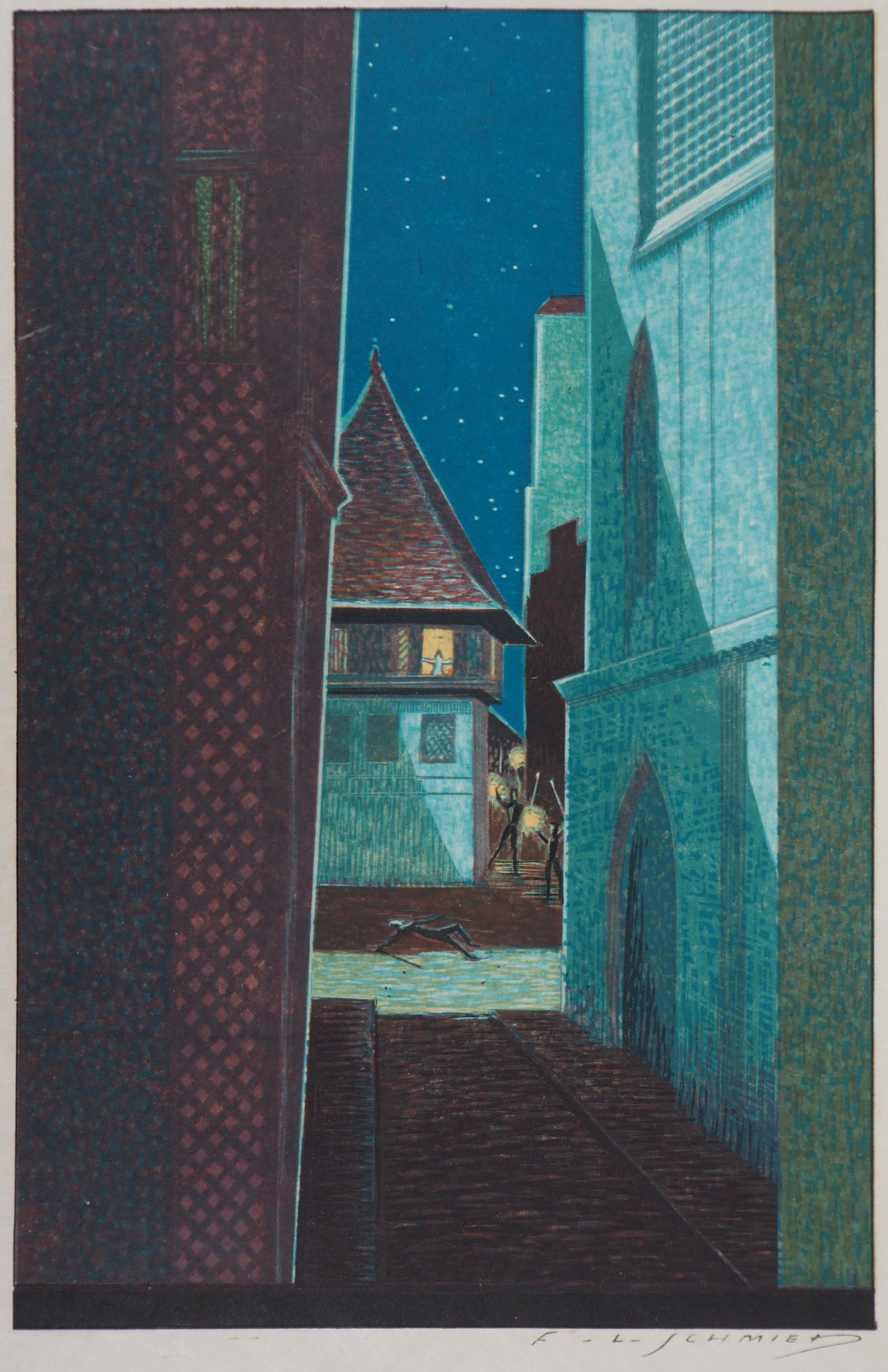 The Alley in the Night - Original Woodcut Print