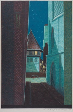 The Alley in the Night - Original Holzschnitt-Druck