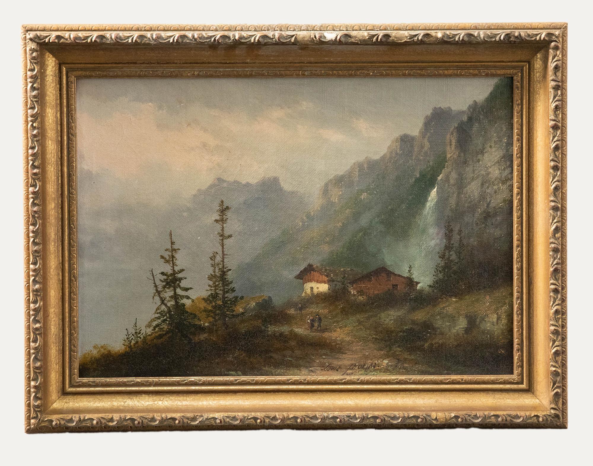 François Louis Thomas Francia Landscape Painting - Louis Thomas - Framed 19th Century Oil, The Cascade of Dard