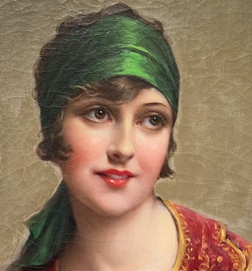 Klassisches französisches TURKISH- orientalisches Schönheitsgemälde einer Frau mit Mandolin, Turkin im Angebot 2