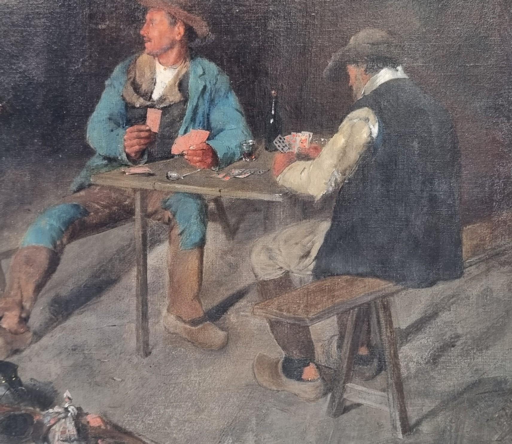 Peinture française MARTIN-KAVEL Bretons Carte �à jouer Salon Paris 19ème - Noir Interior Painting par François Martin-Kavel