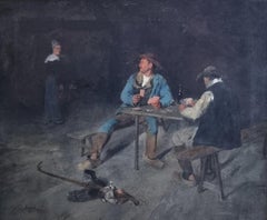 Pittura francese Martine-KAVEL Britanny Bretons Card playing Salon Martine XIX
